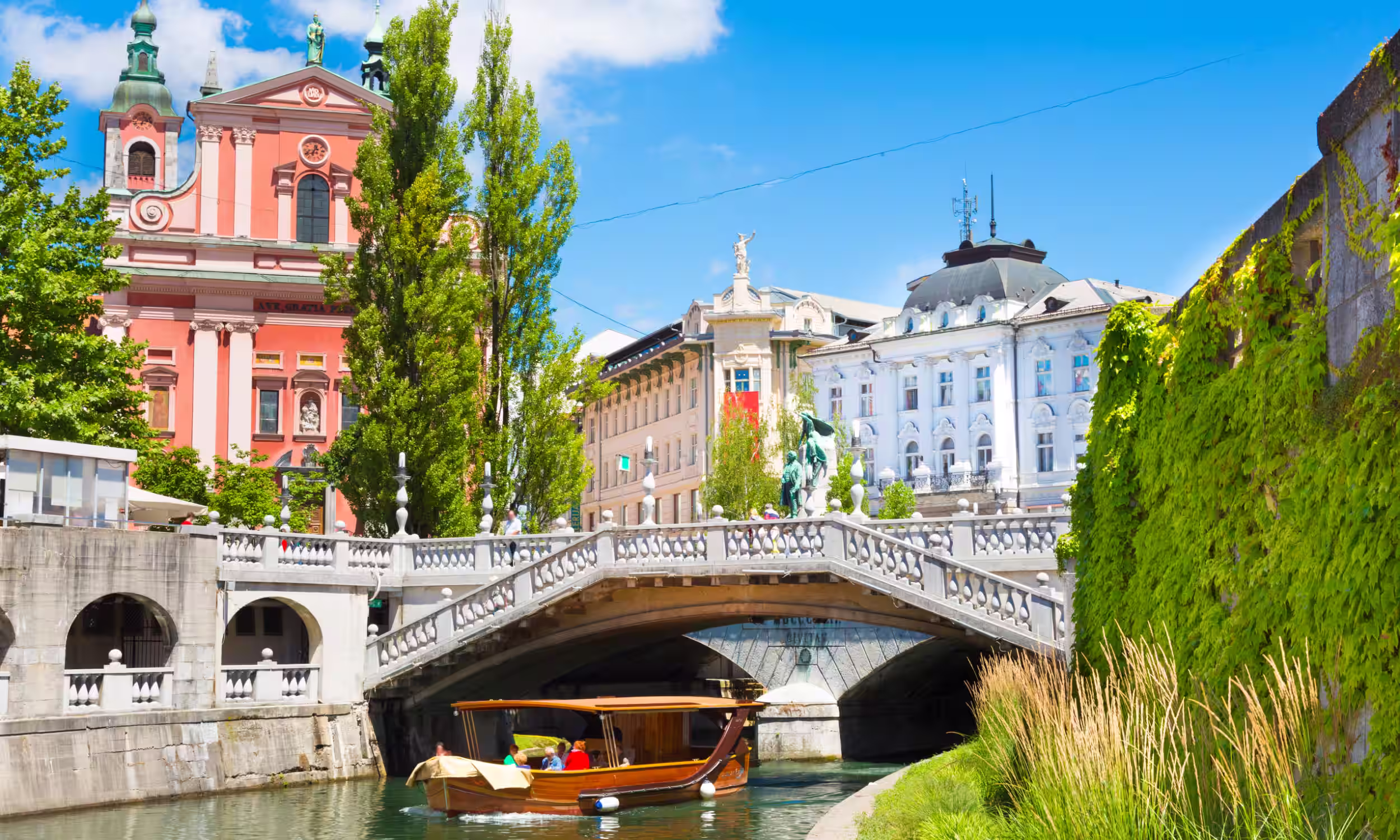 Romantic medieval city center of Ljubljana, with charming streets and historic architecture.