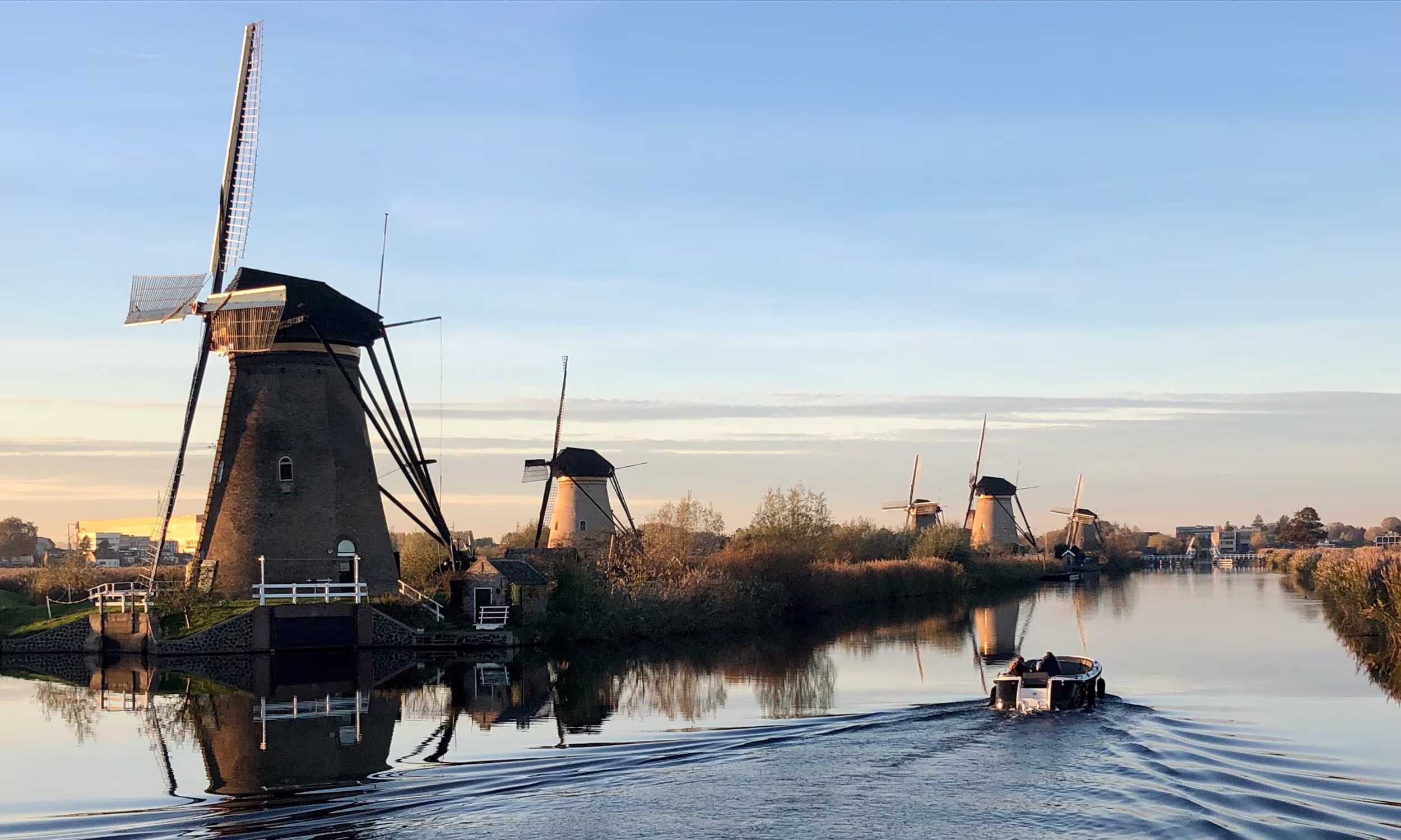 Kinderdijk windmills beside the water, one of the most iconic landscapes in the Netherlands.