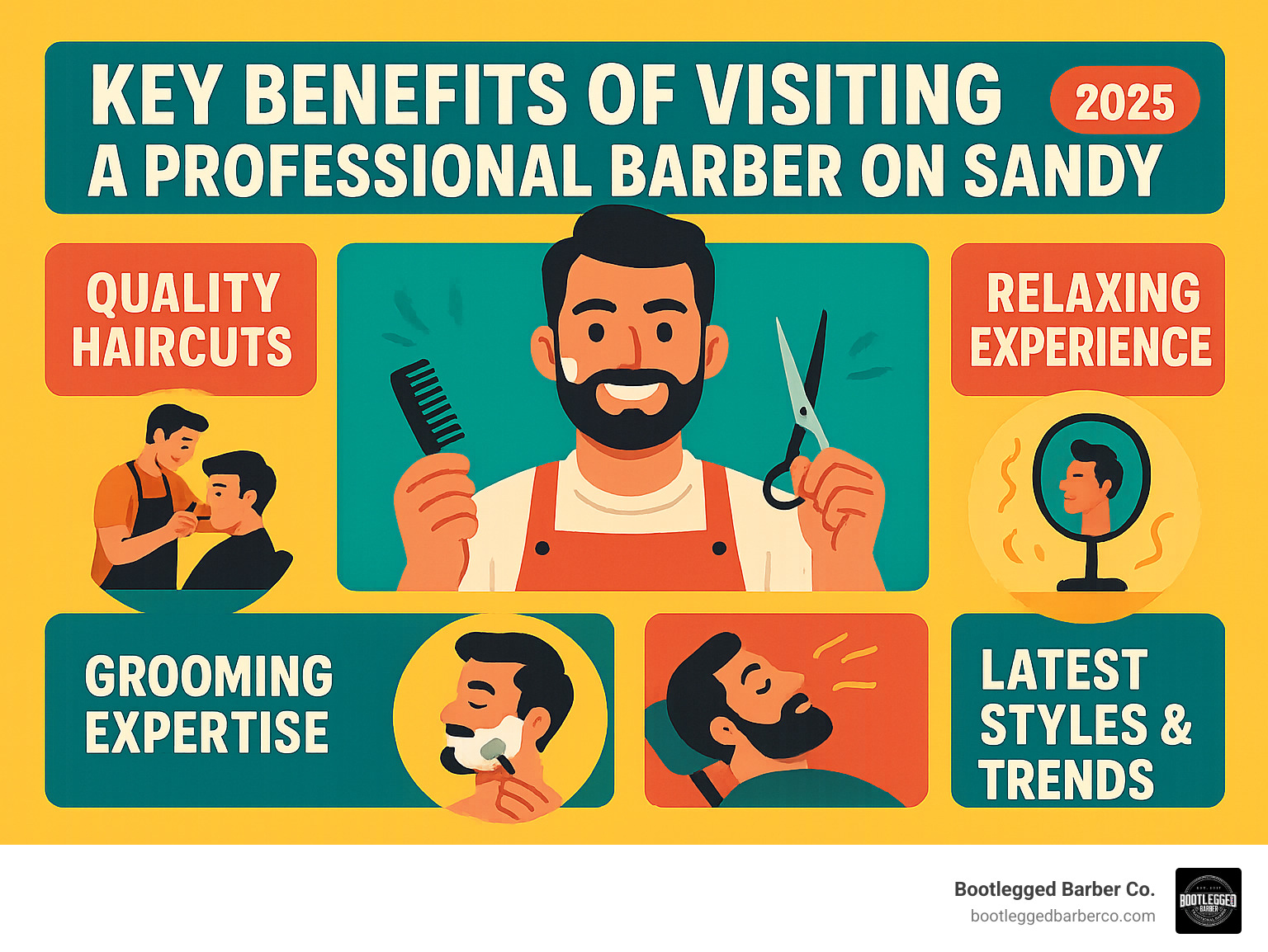 Infographic of key benefits of visiting a professional barber on Sandy - barbers on sandy infographic 