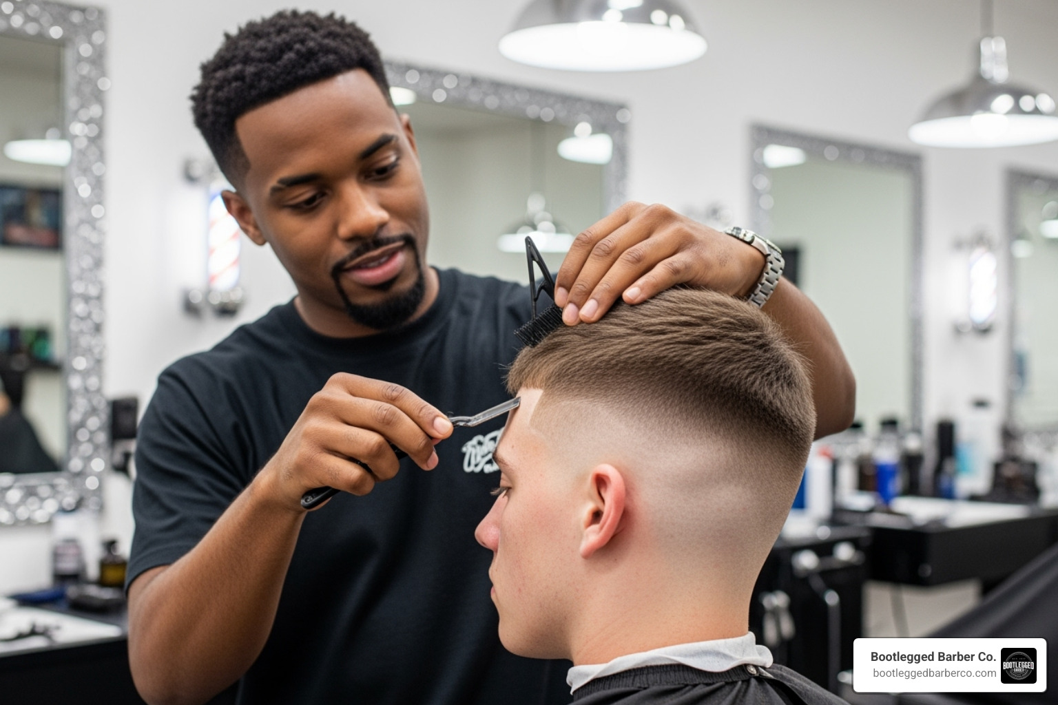 Barber performing a skin fade - barbers on sandy