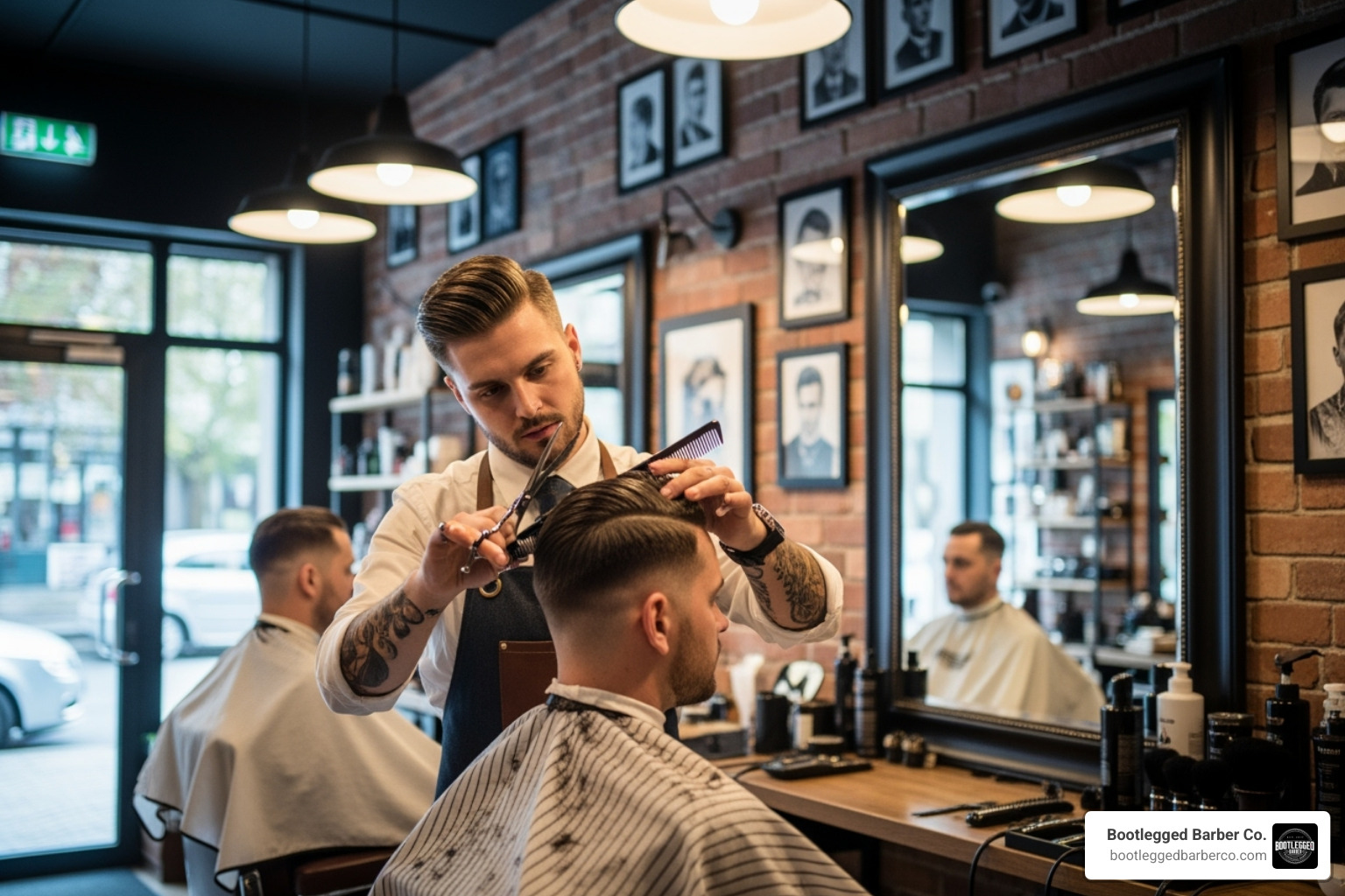 skilled Bootlegged Barber Co. barber performing a precise haircut - neo barber shop