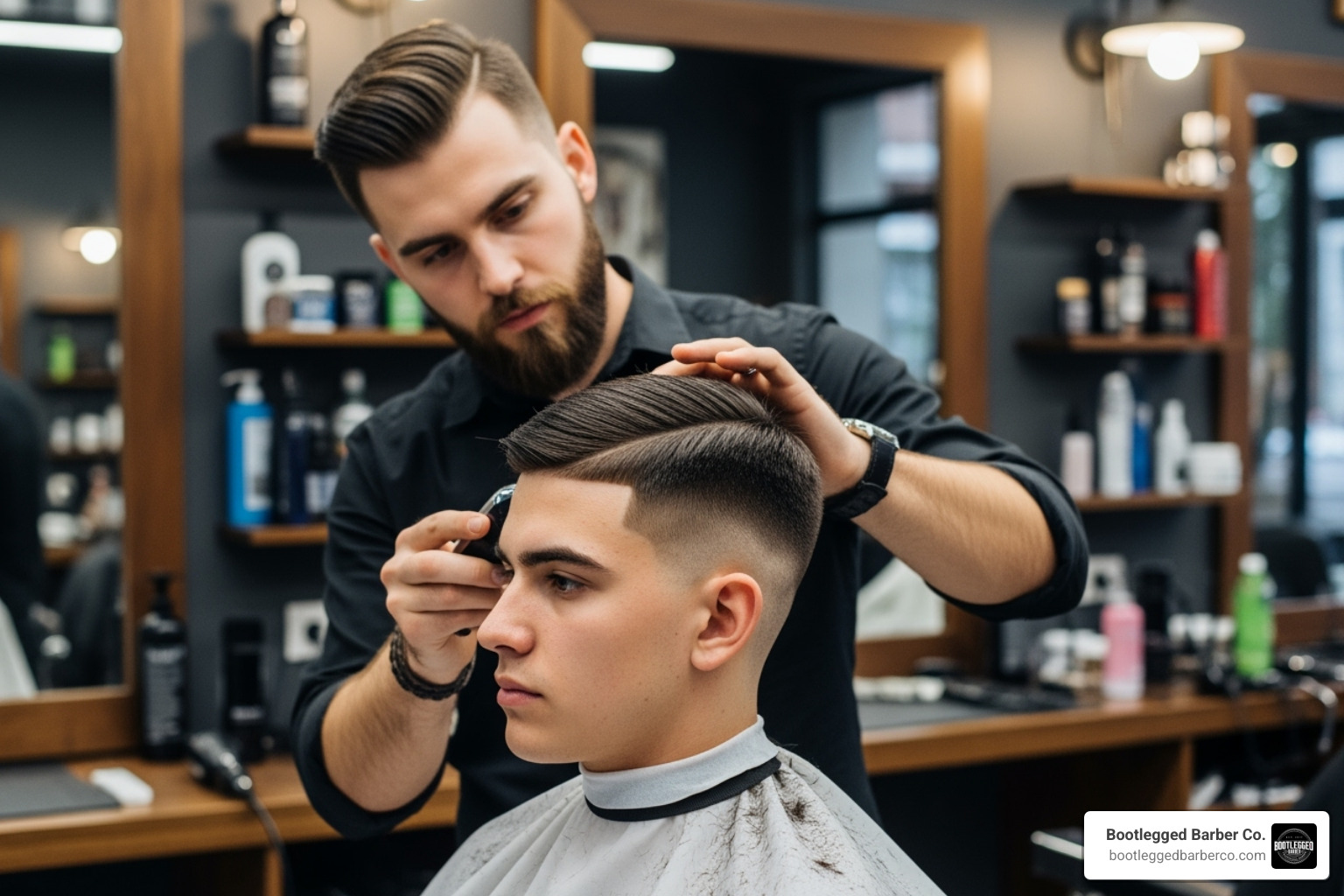 barber giving a sharp fade haircut - barbers in sandy oregon