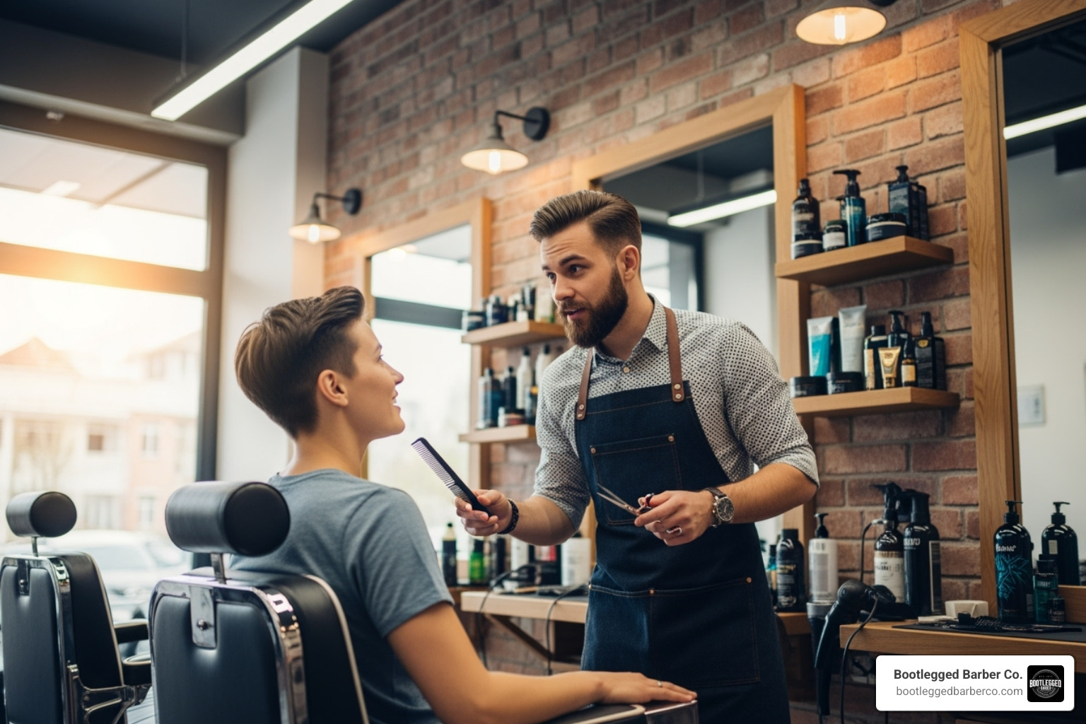 client consulting with a barber - barbers in sandy oregon