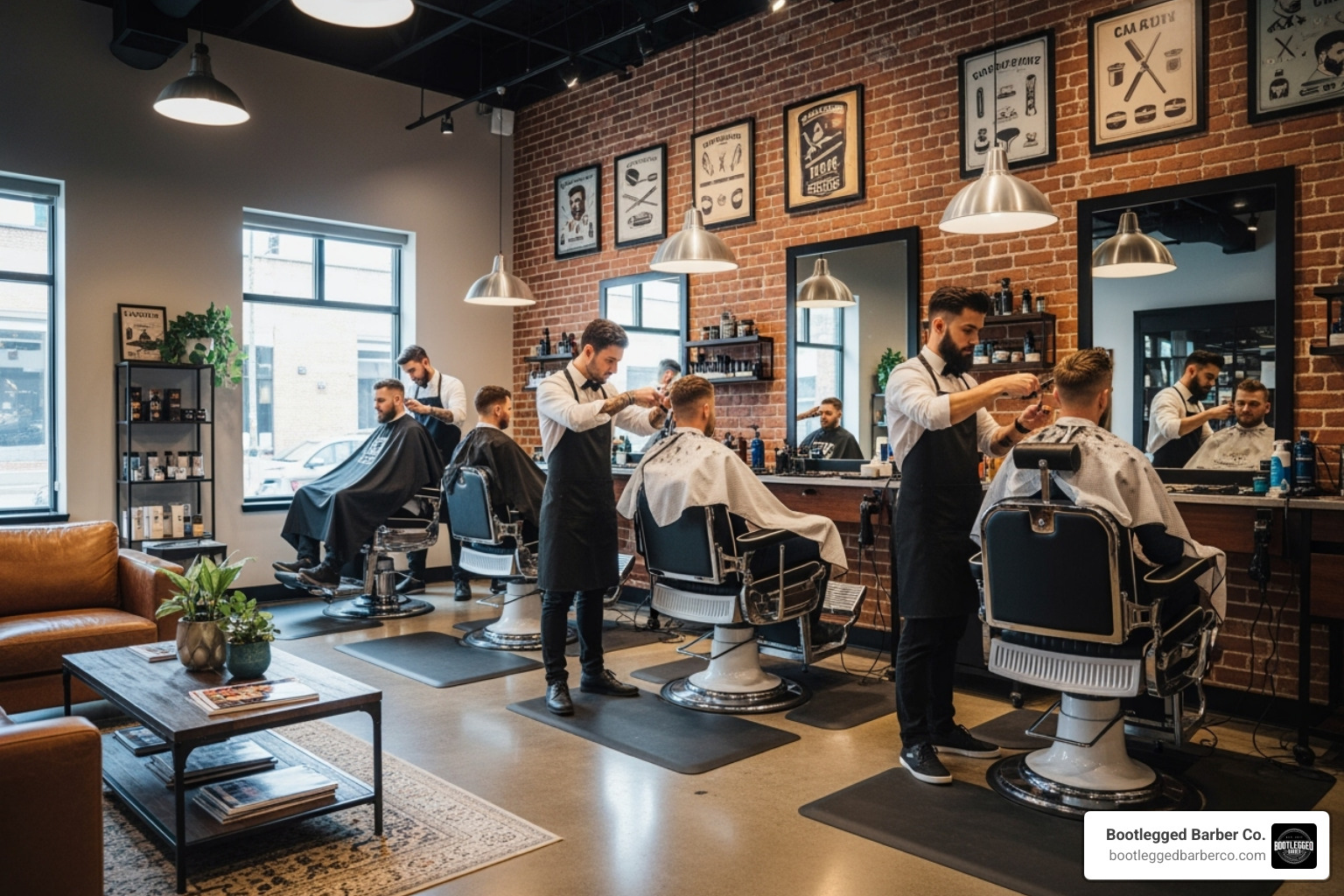 interior of Bootlegged Barber Co.; Professional barbers; Welcoming atmosphere - neo barber herriman