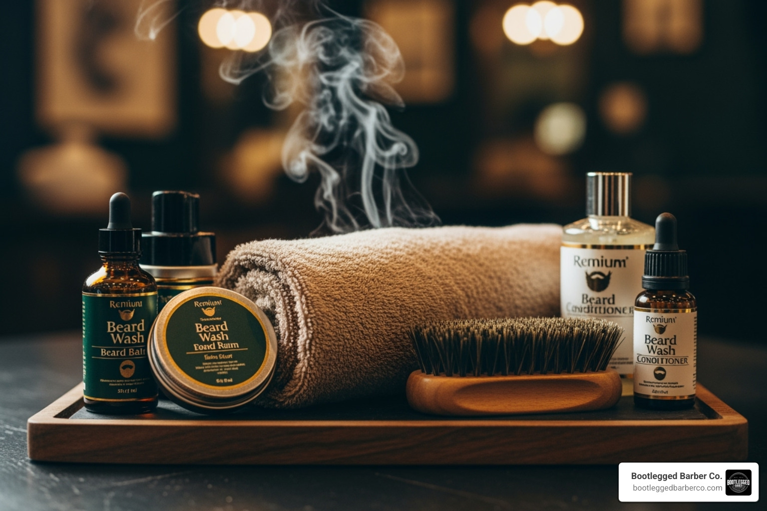 a hot towel service and a collection of premium beard care products - Beard shaping barber