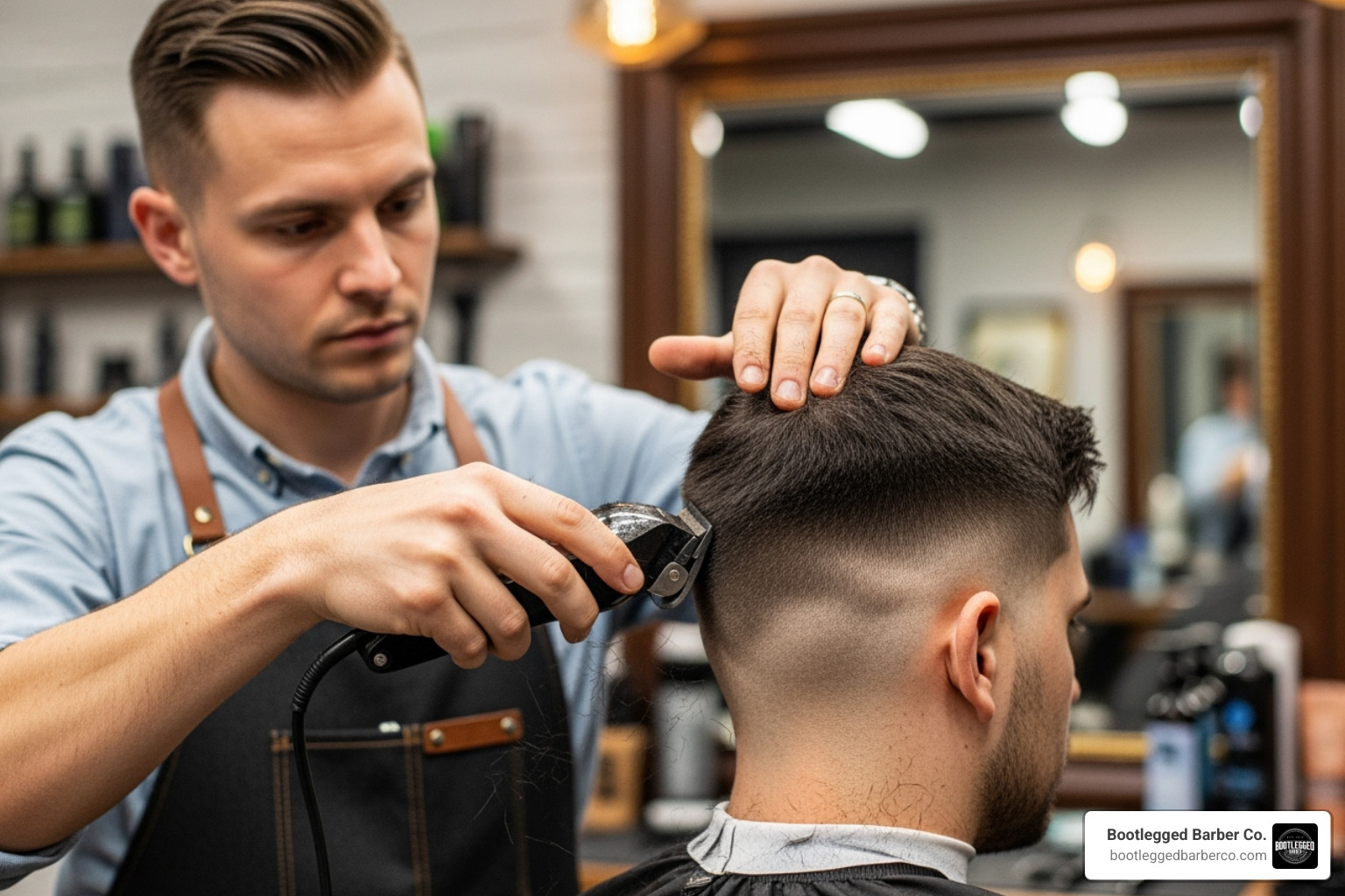 Barber using clippers to create a fade on a client - Buzz cut styles