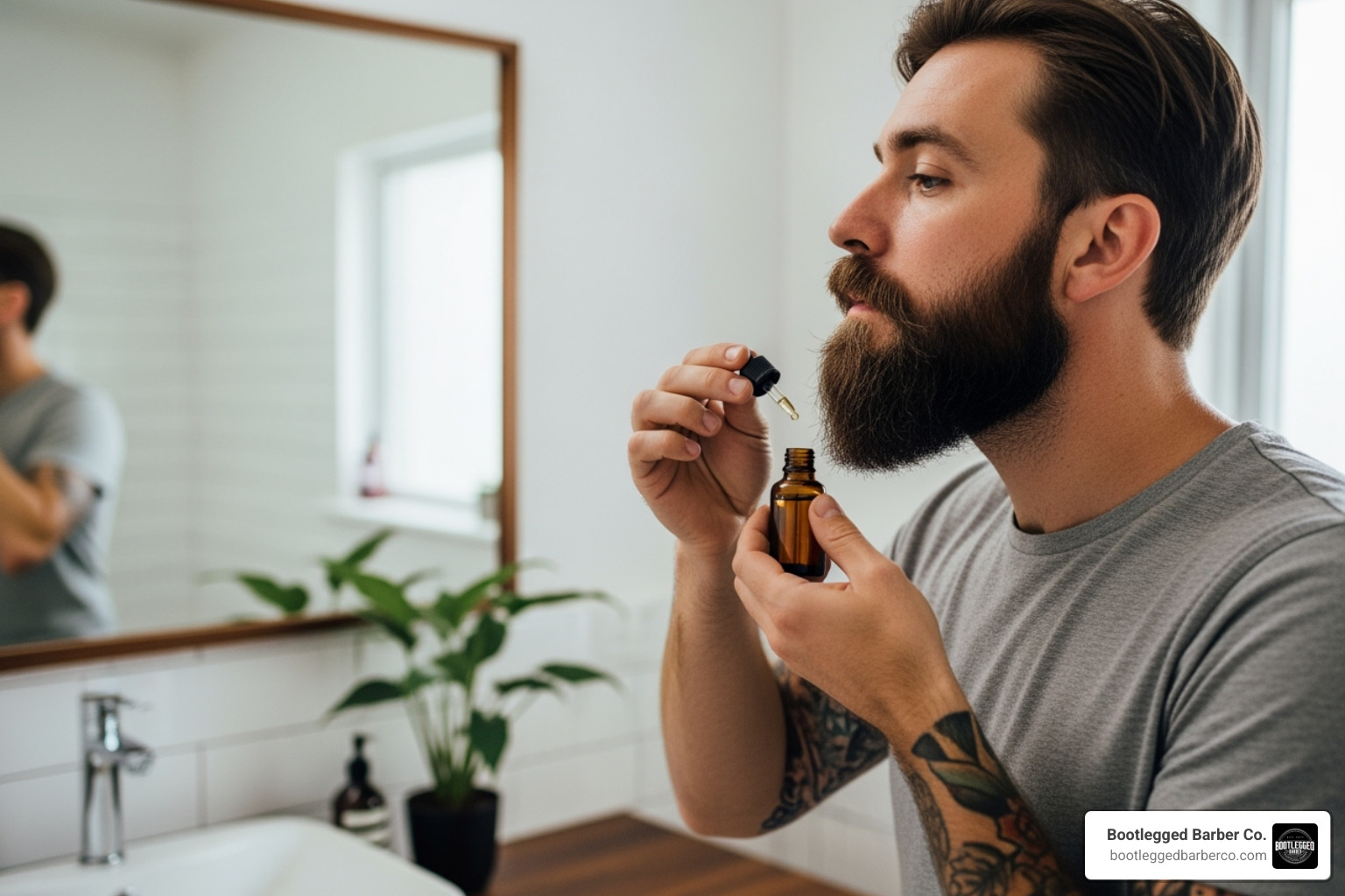 man applying beard oil - castor oil beard oil