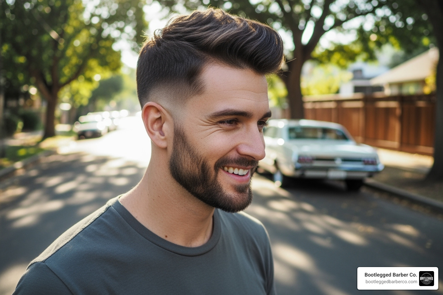 man with a short quiff and a drop fade - balding skin fade