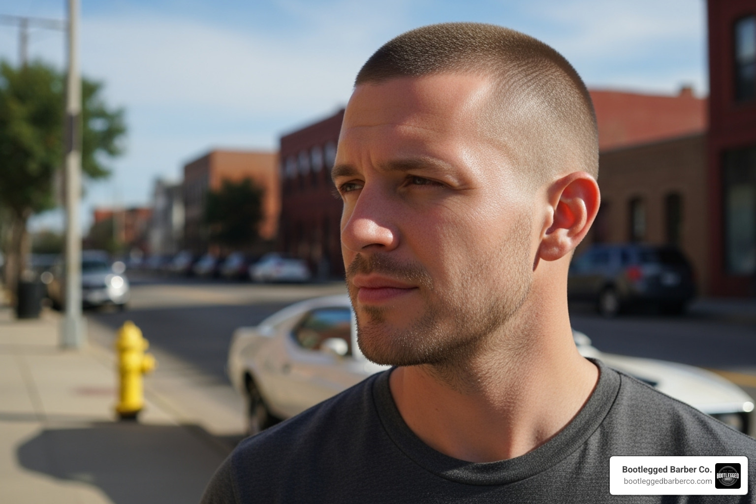 man with a buzz cut and a high skin fade - balding skin fade