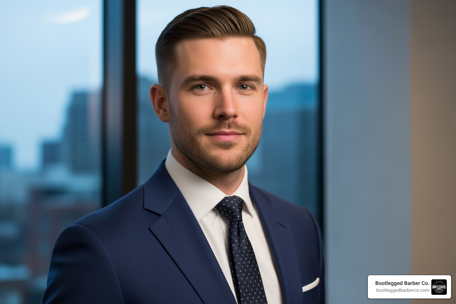 Man with a sophisticated Ivy League crew cut, neatly side-parted - Crew cut style Man with a sophisticated Ivy League crew cut, neatly side-parted - Crew cut style