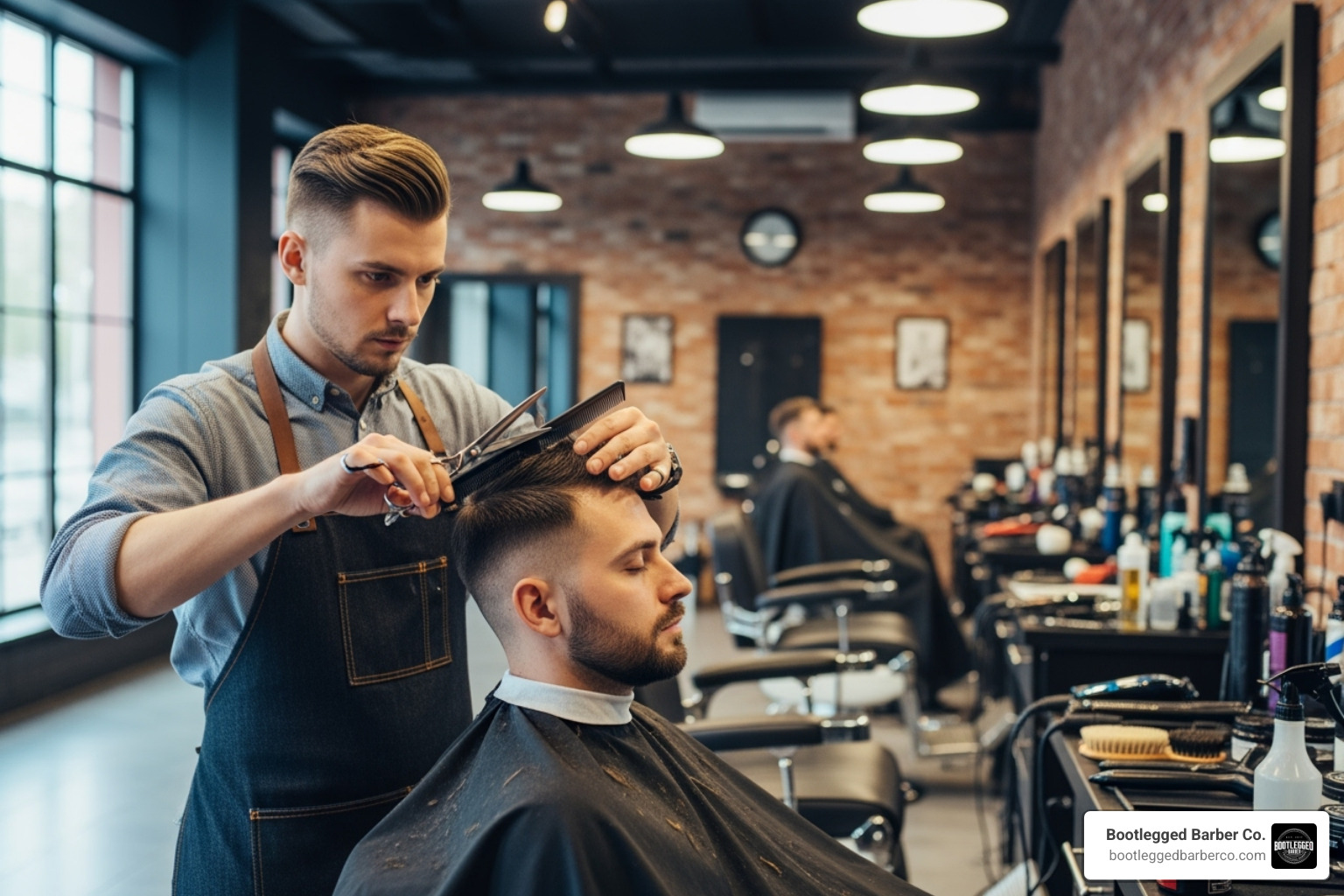 Bootlegged Barber Co. barber providing a detailed haircut - barber herriman