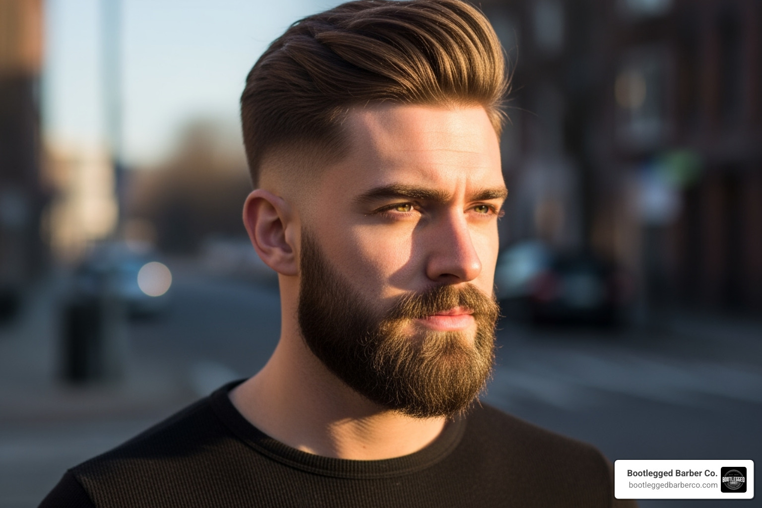 man with undercut, voluminous top, and a thick beard - big hair with beard