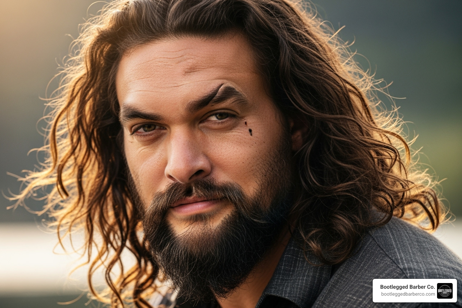 celebrity Jason Momoa with his signature long hair and beard - big hair with beard