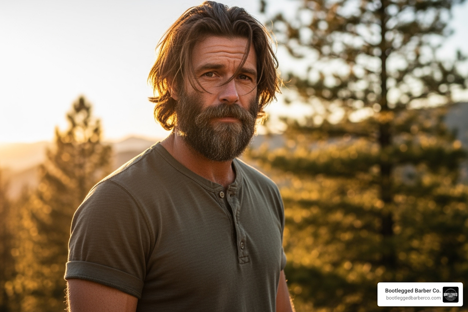 man with rugged, casual big hair and beard style - big hair with beard