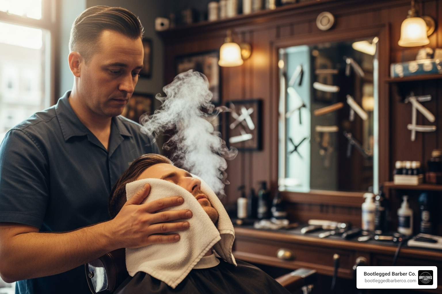 Hot towel shave in progress - Barbershop Utah County Hot towel shave in progress - Barbershop Utah County