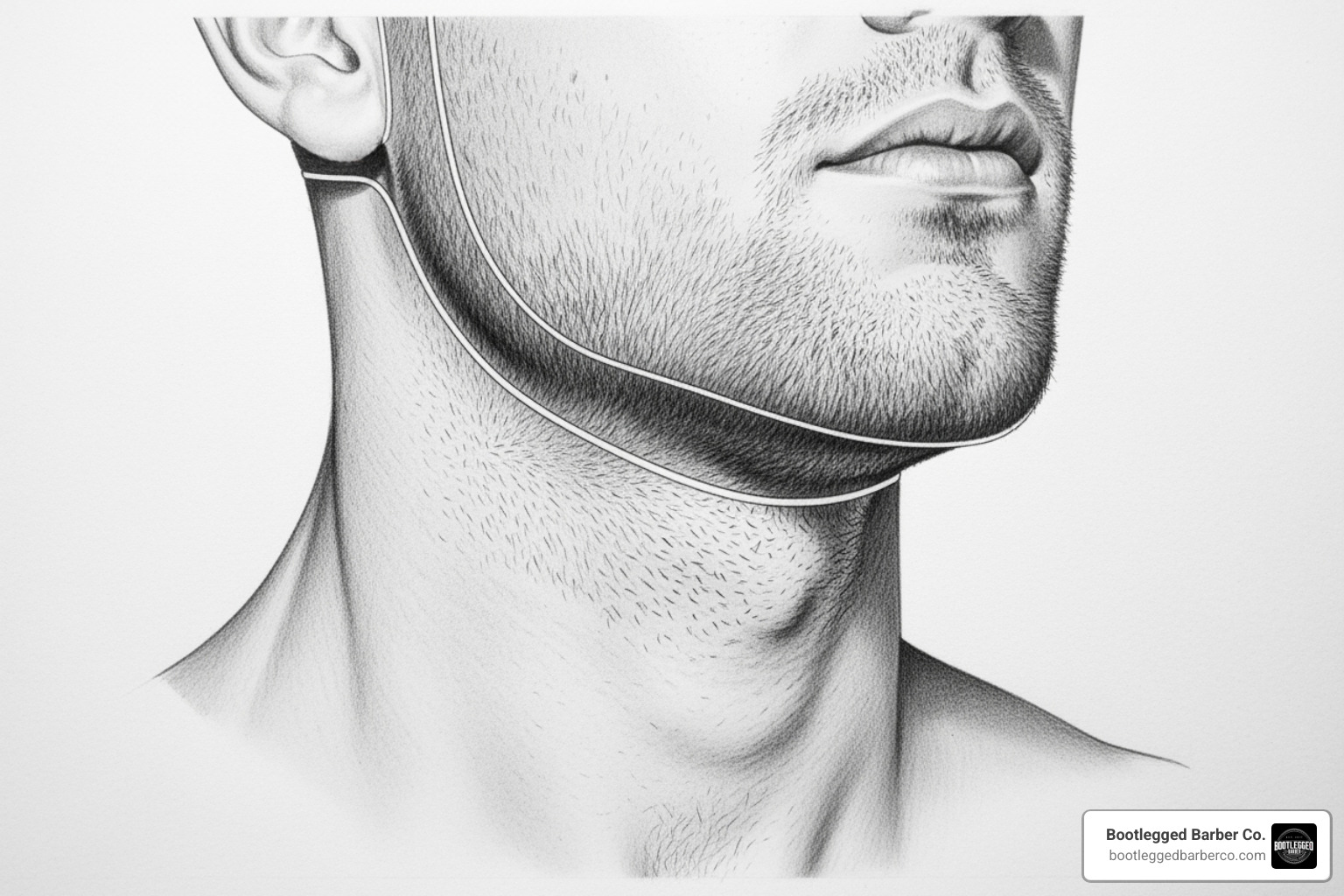 illustration of a man's neck with a U-shaped beard neckline marked - beard trim short