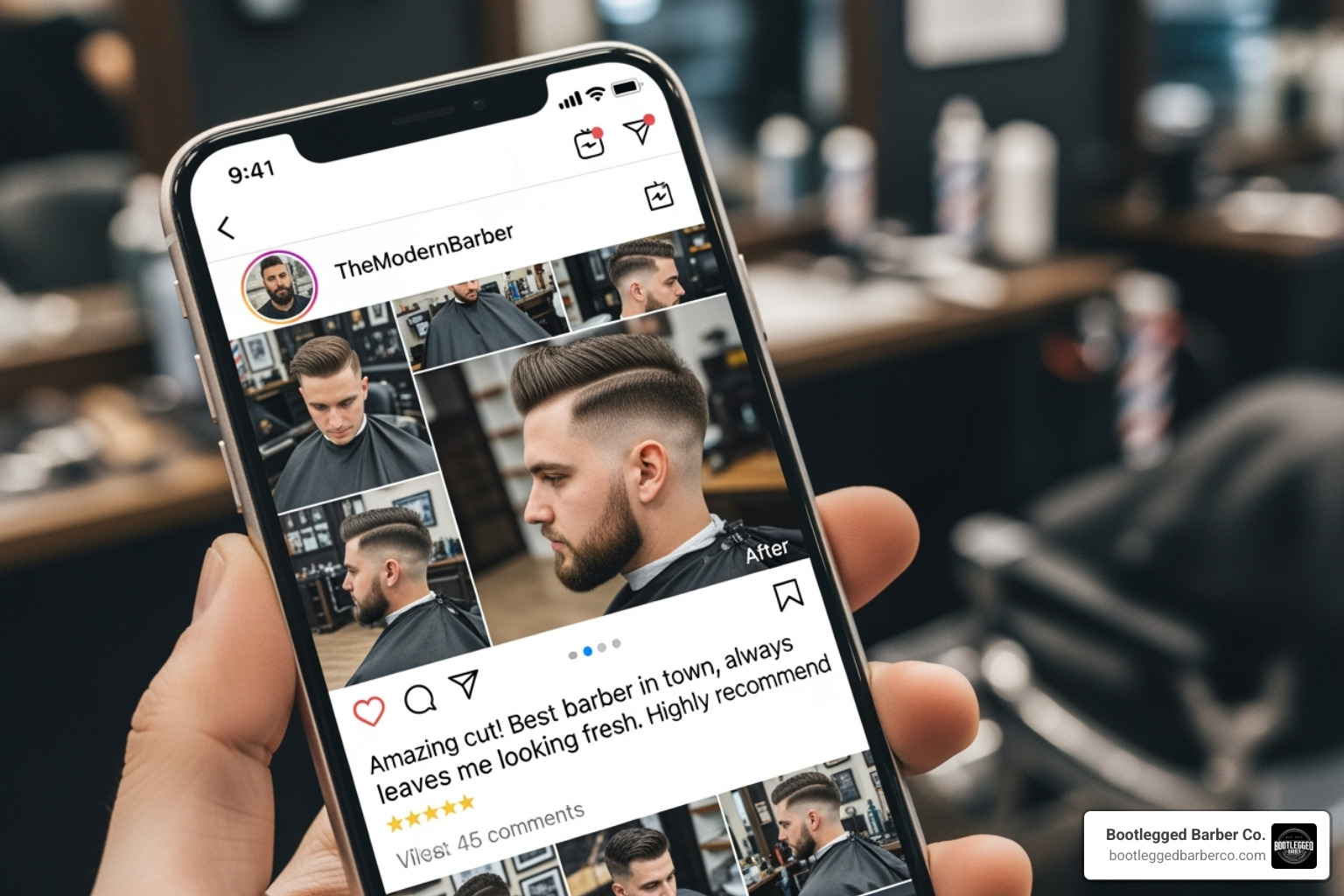 A barber's online portfolio on a social media app like Instagram - appointment barber shop