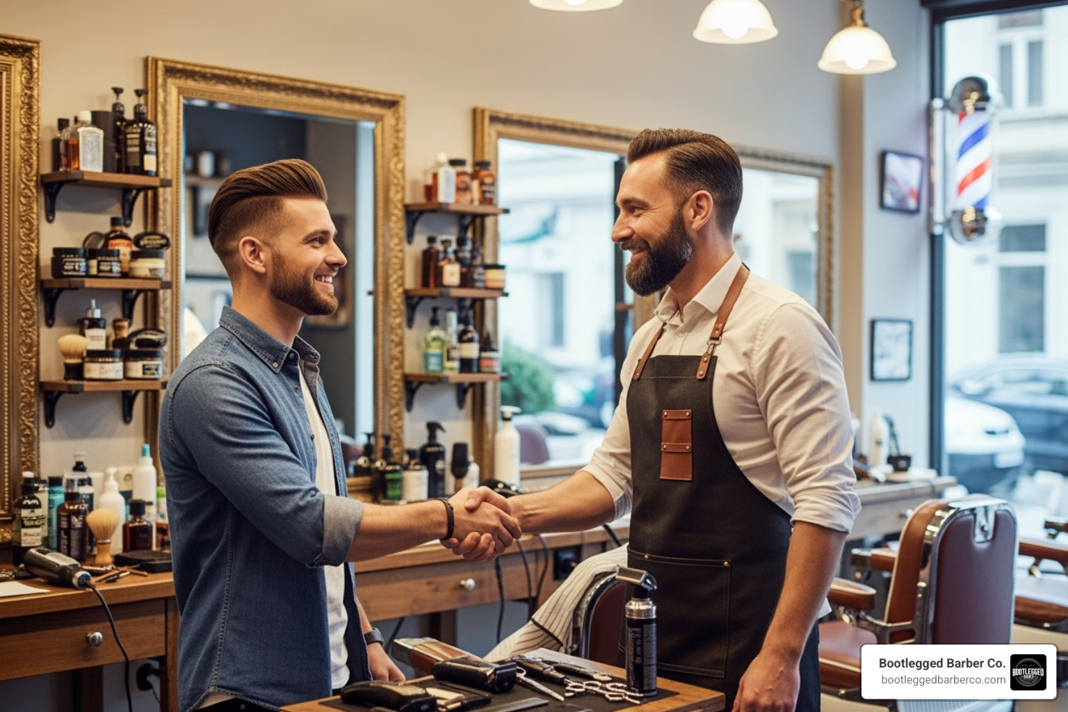 happy customer shaking hands with their barber - best men's barber