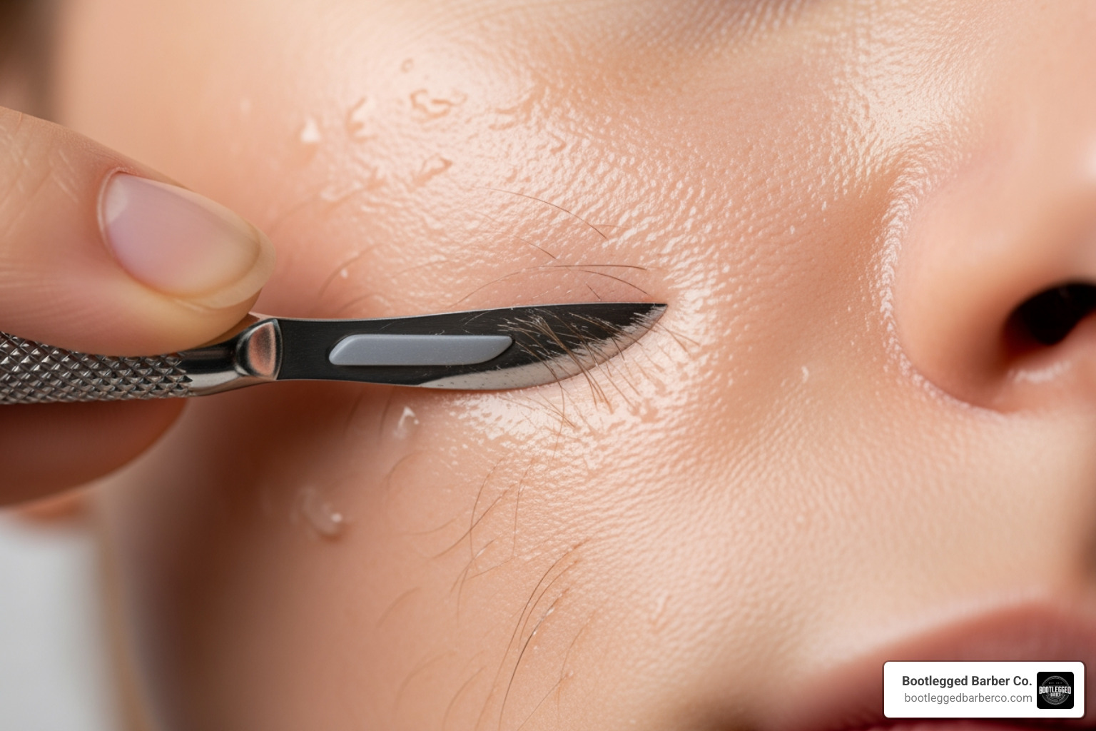 A person dermaplaning their face - facial hair removal A person dermaplaning their face - facial hair removal