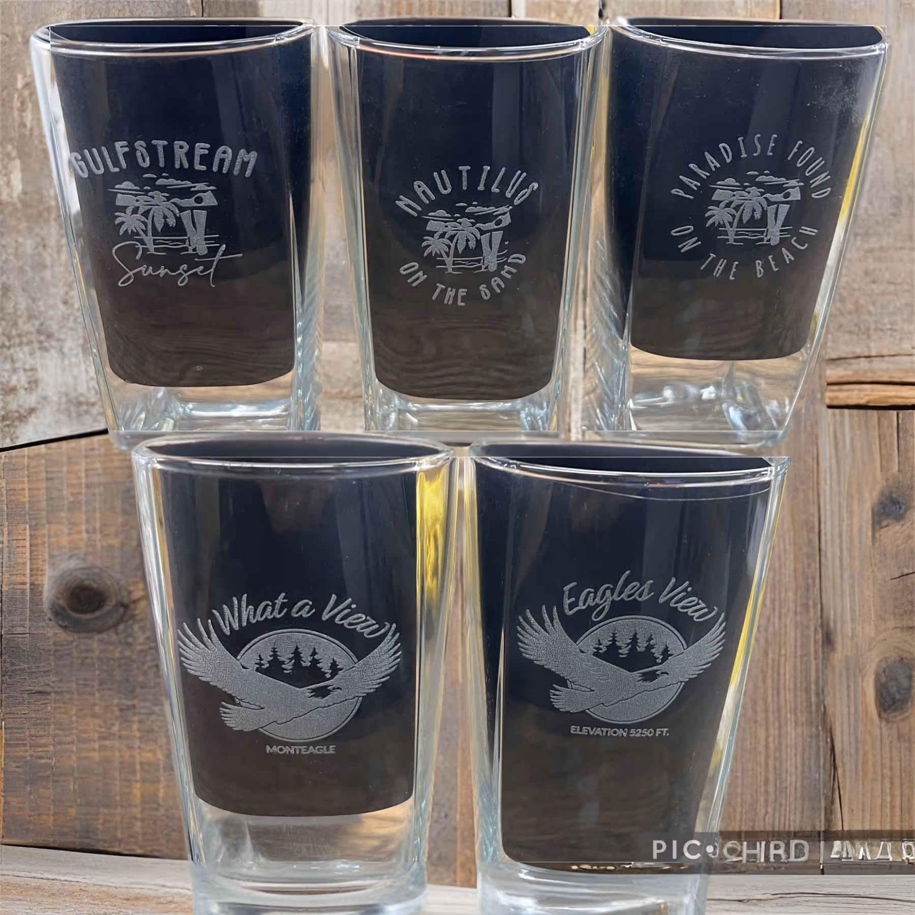 Laser Engraved Mountain Cabin Glassware Miami Fort Lauderdale