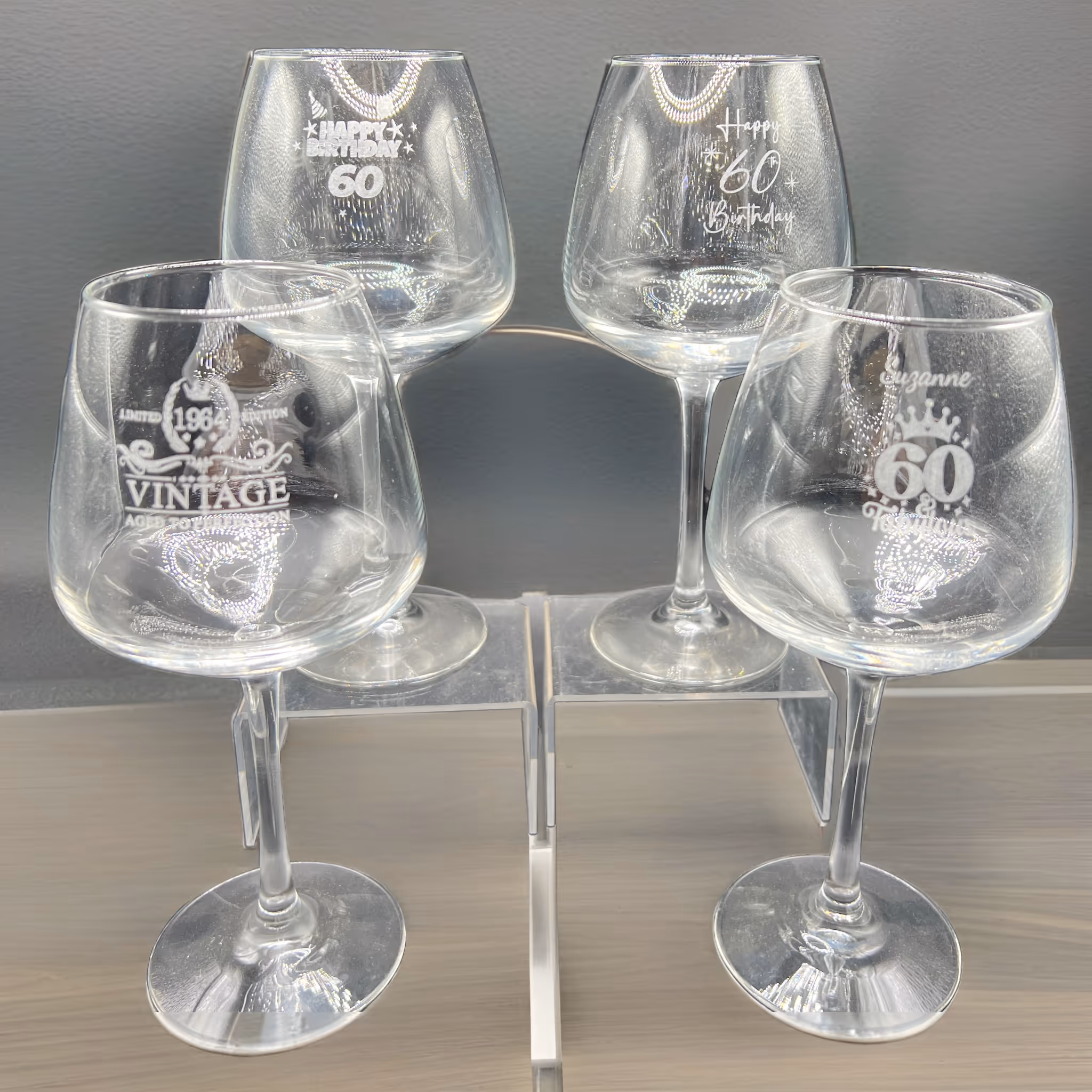 Laser engraved wine glassess for a birthday_gift miami fort lauderdale