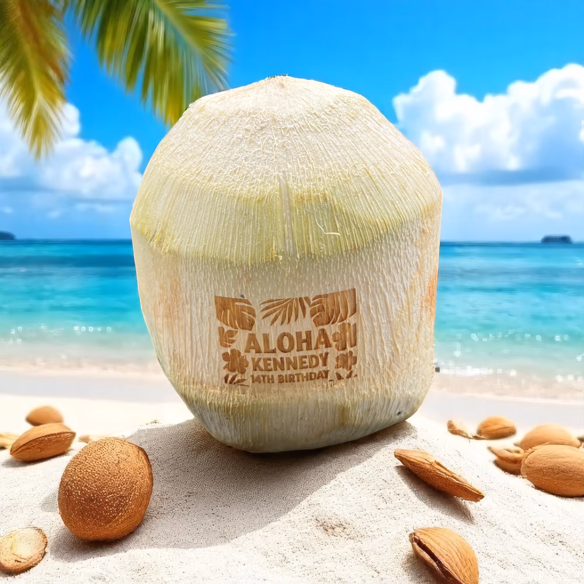 Laser Engraved Coconut Birthday gift miami fort lauderdale