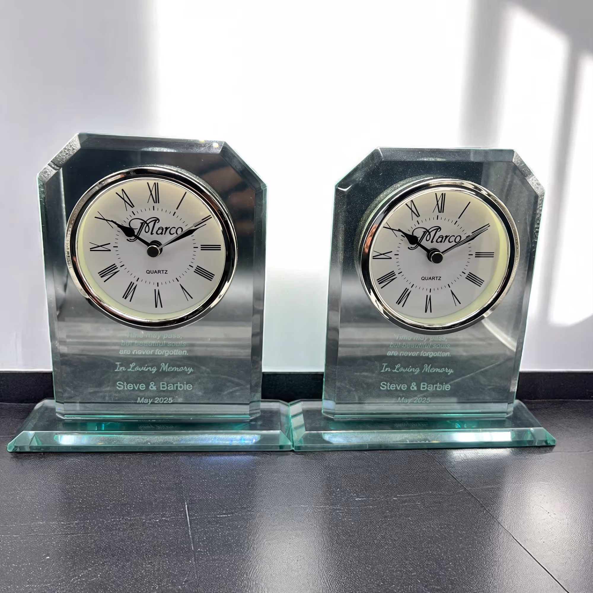 Laser Engraved Glass Clock memorial miami fort lauderdale