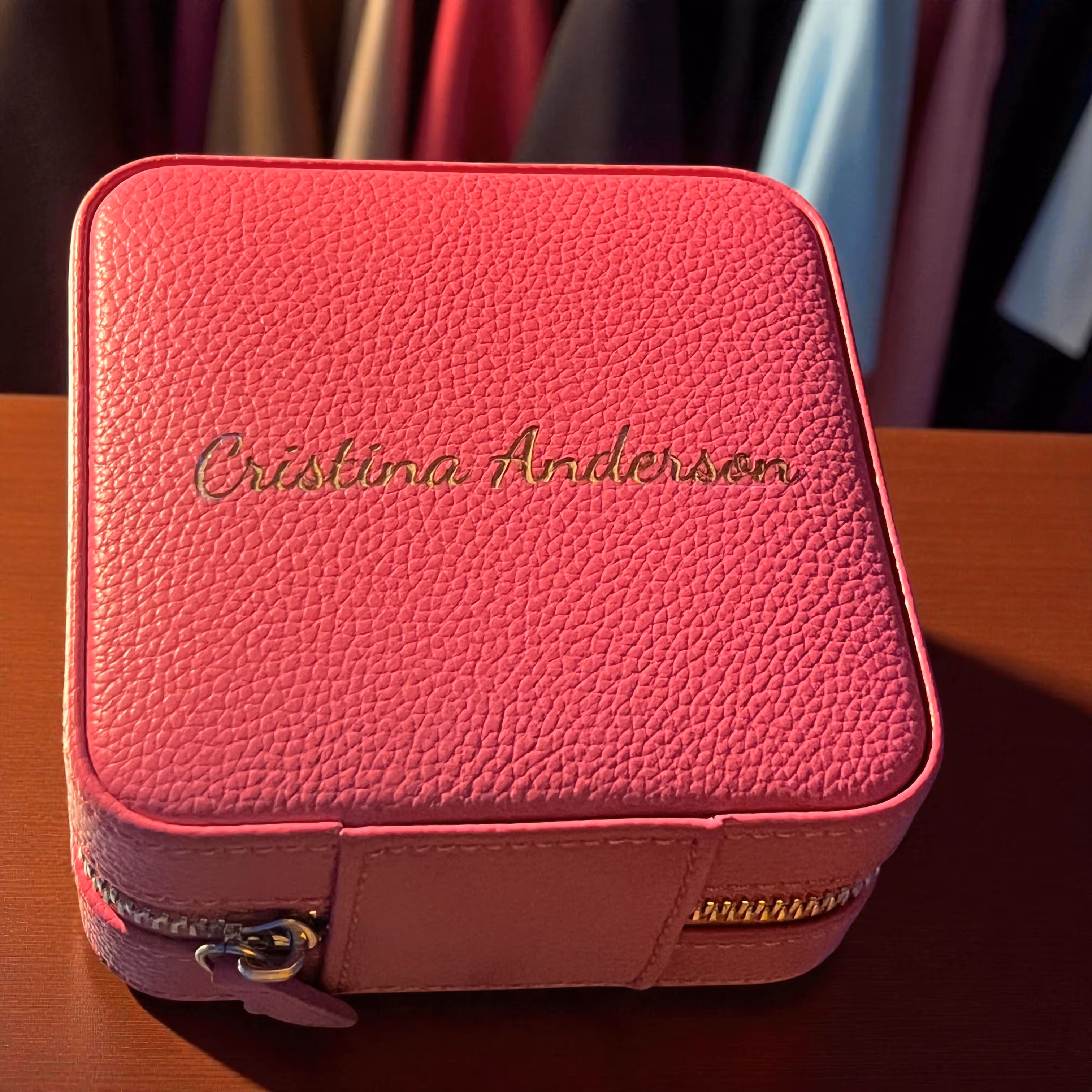 Leather Engraved Name of a Pink Jewelry Case_Gift Miami Fort Lauderdale