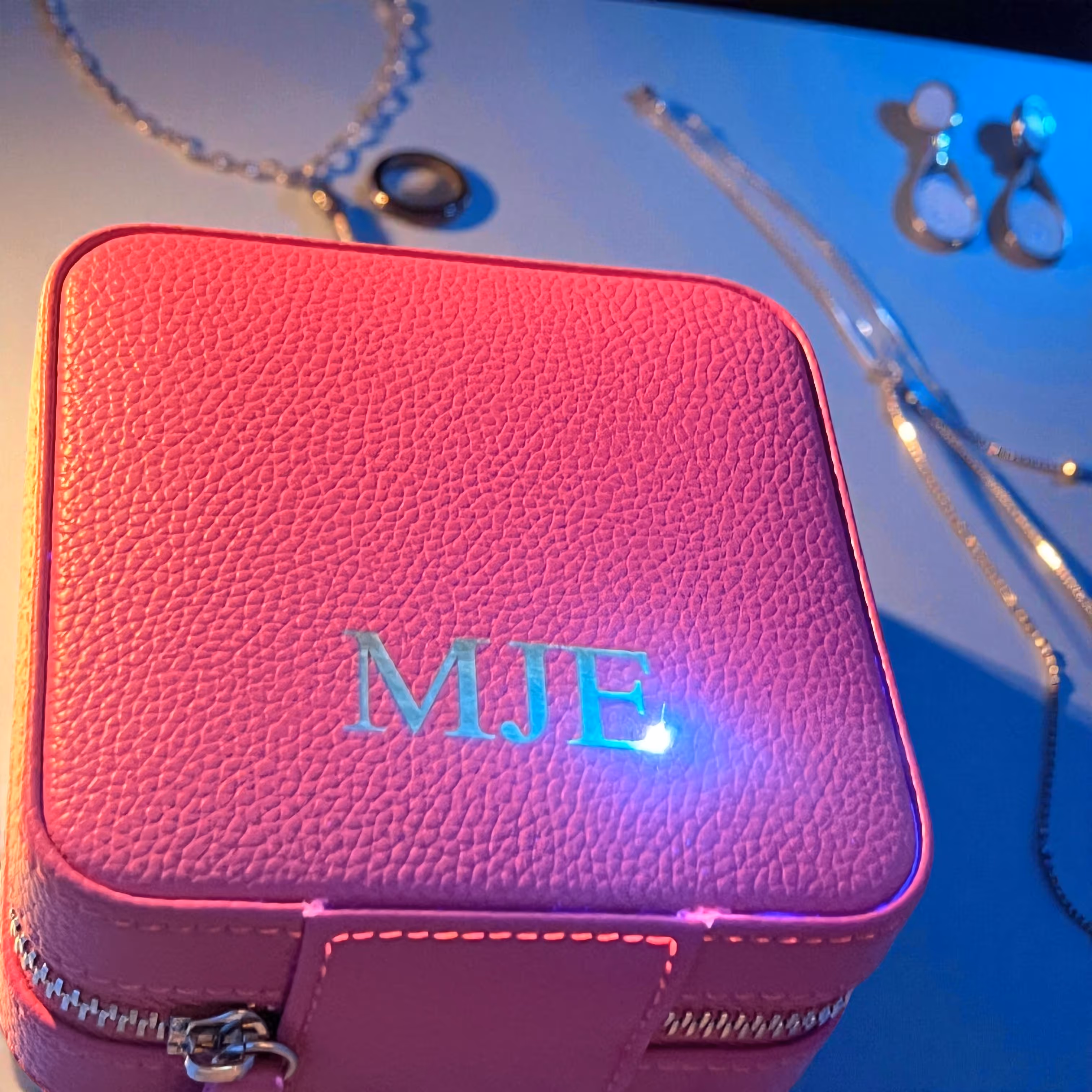 Leather Engraved Personalized Pink Jewelry Case_Gift Miami Fort Lauderdale