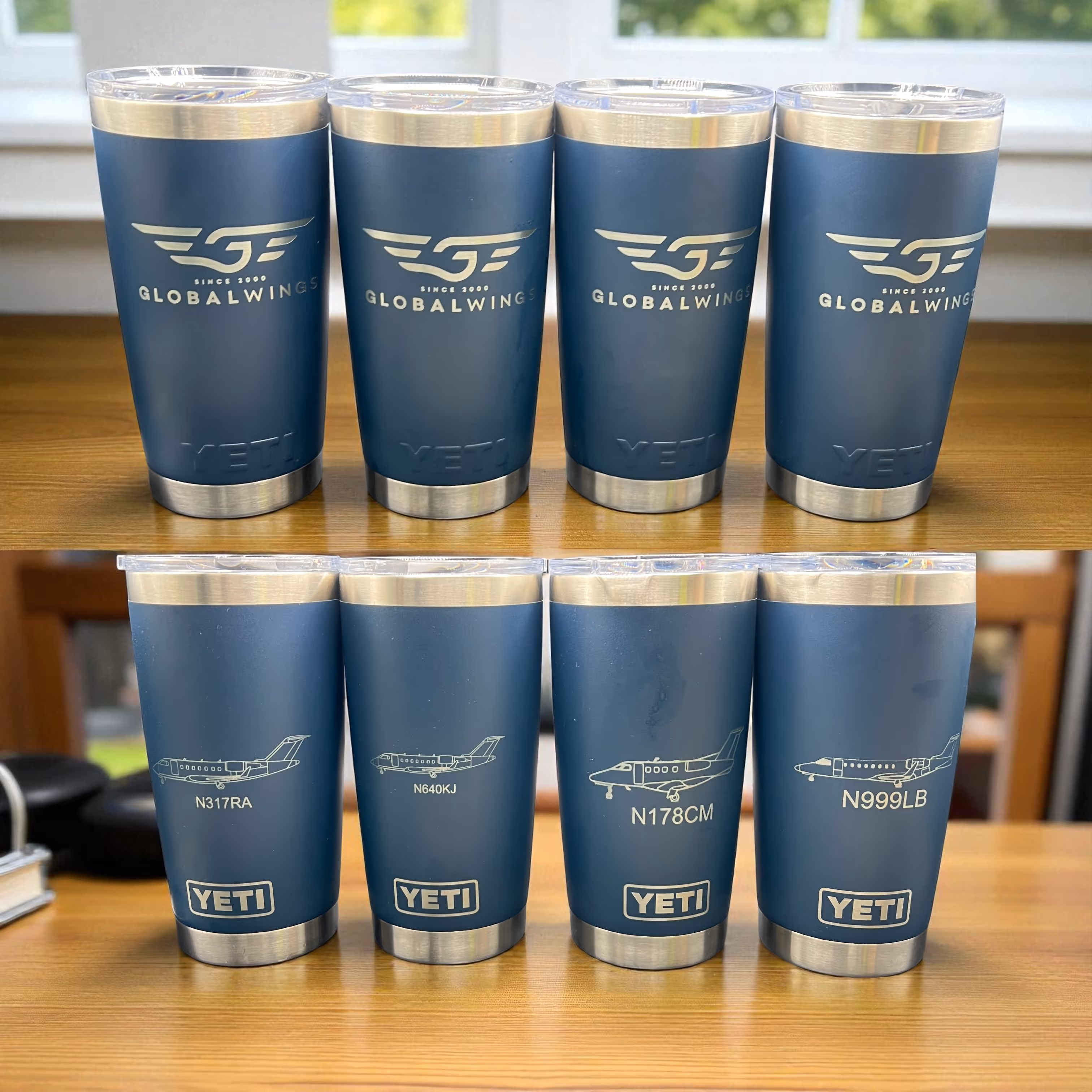 Laser Engraved Yet Tumblers with Global Wings Logo_Gift Miami Fort Lauderdale