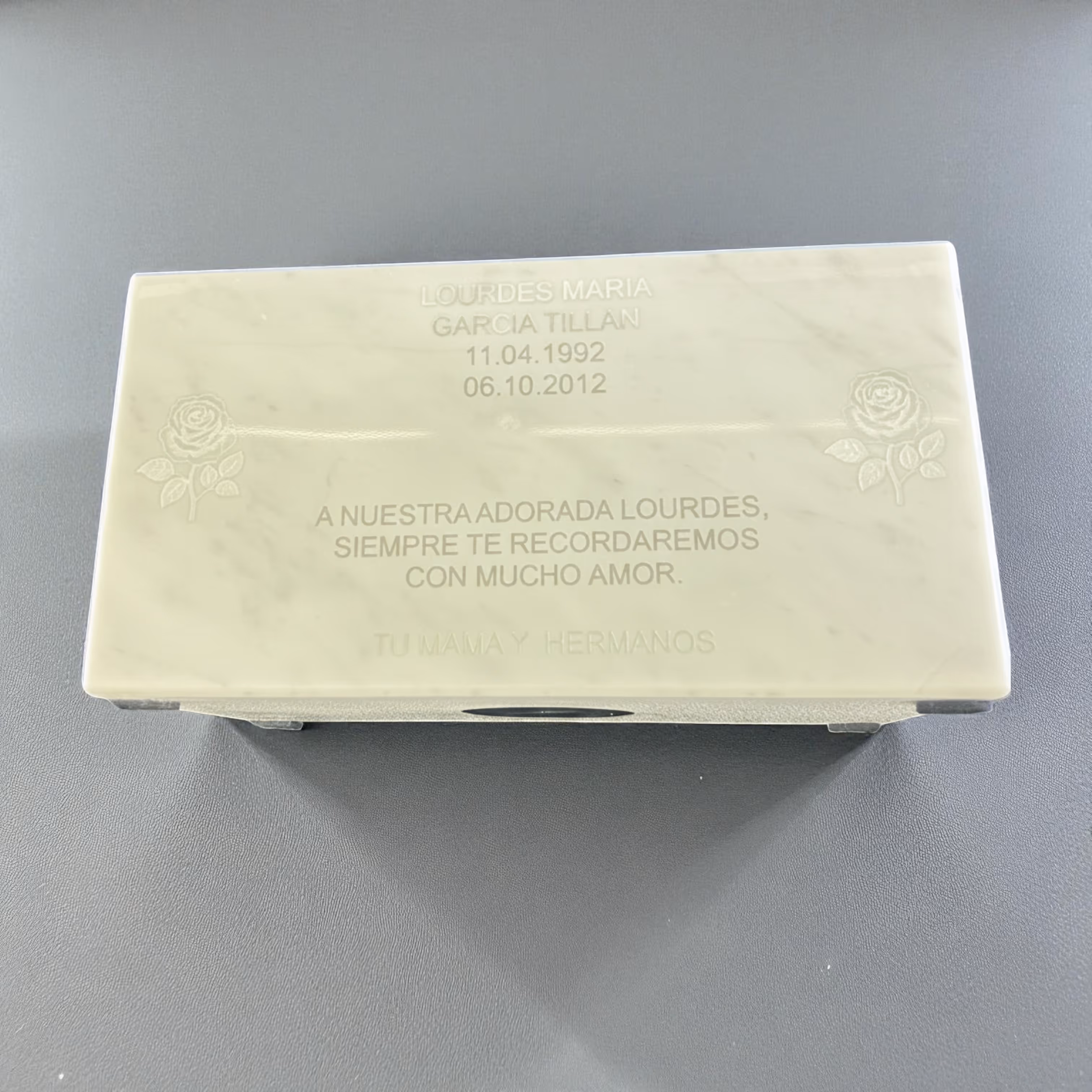 Laser Engraved White Marble Urn Miami Fort Lauderdale