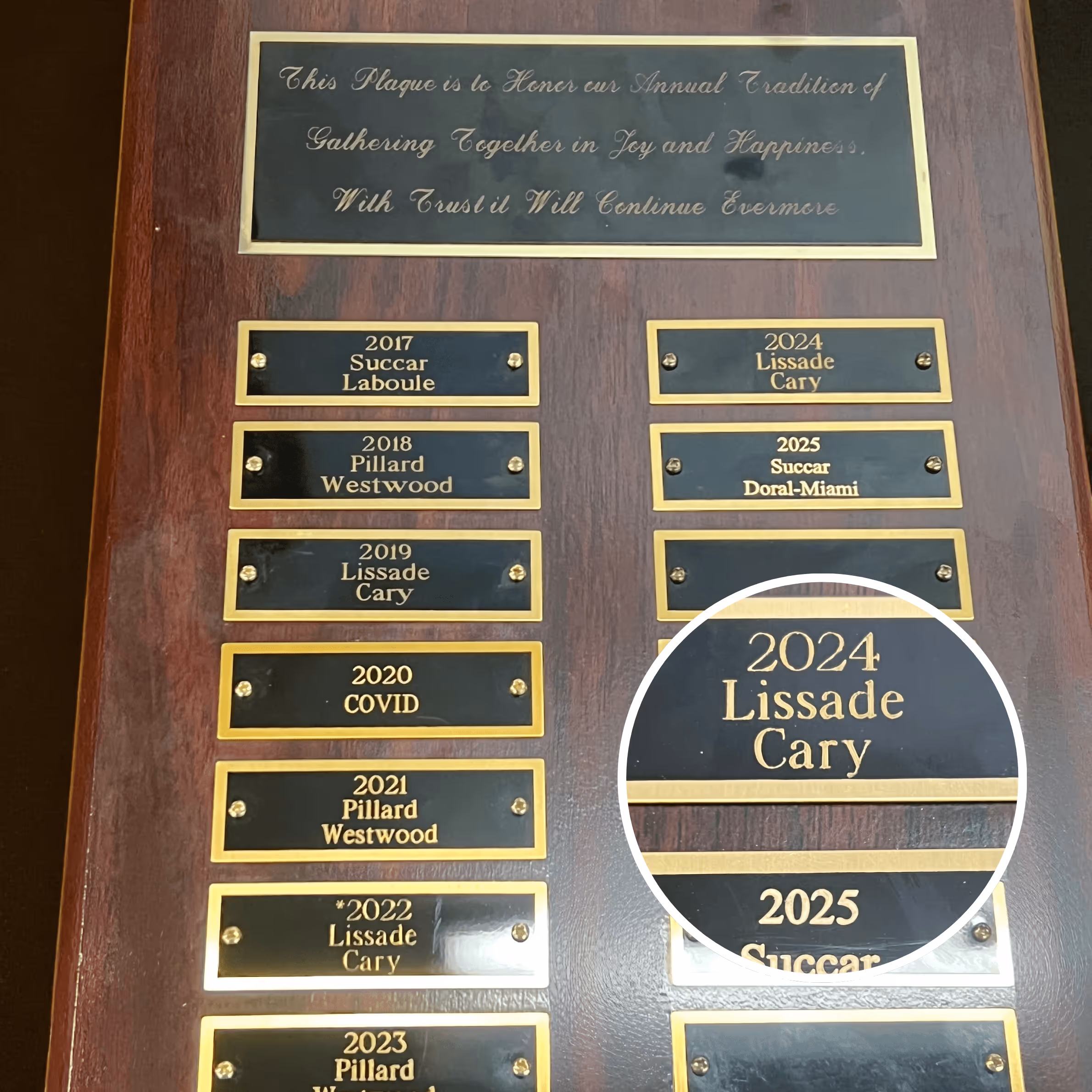 Laser Engraved Commemorative Plaque Miami Fort Lauderdale