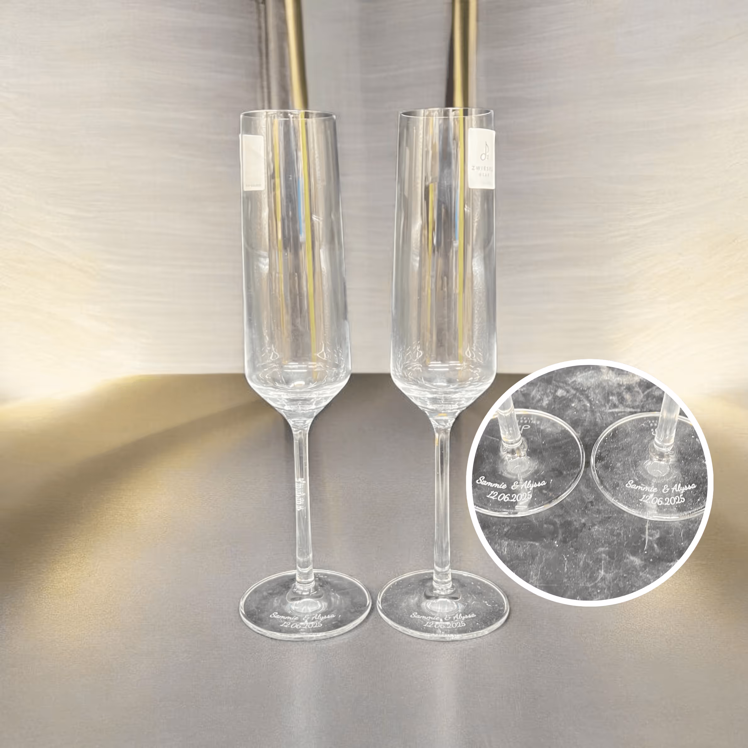 Laser Engraved Name and Date for Wedding Wine Glass