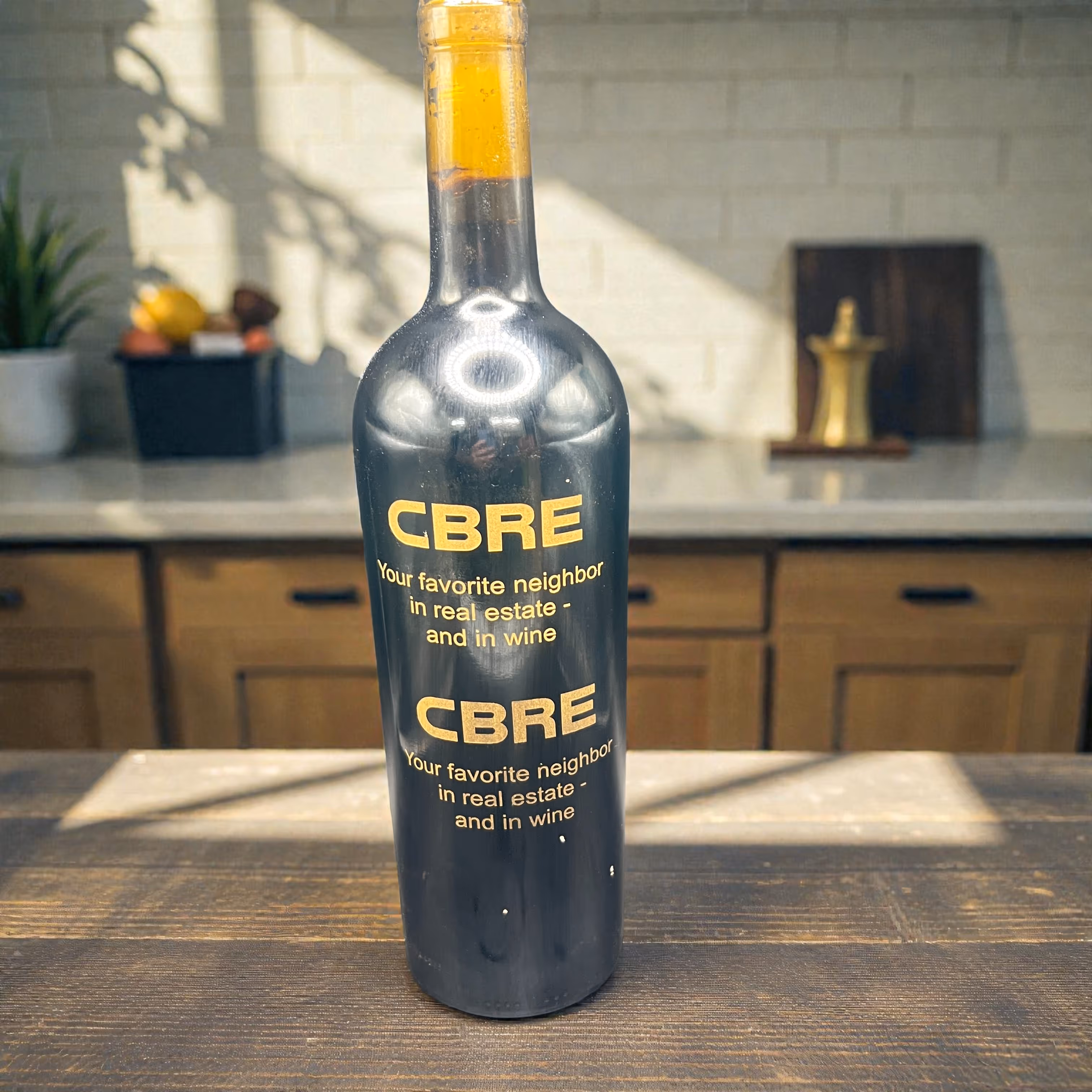 Laser Engraved CBRE Corporate Wine Bottle Miami Fort Lauderdale