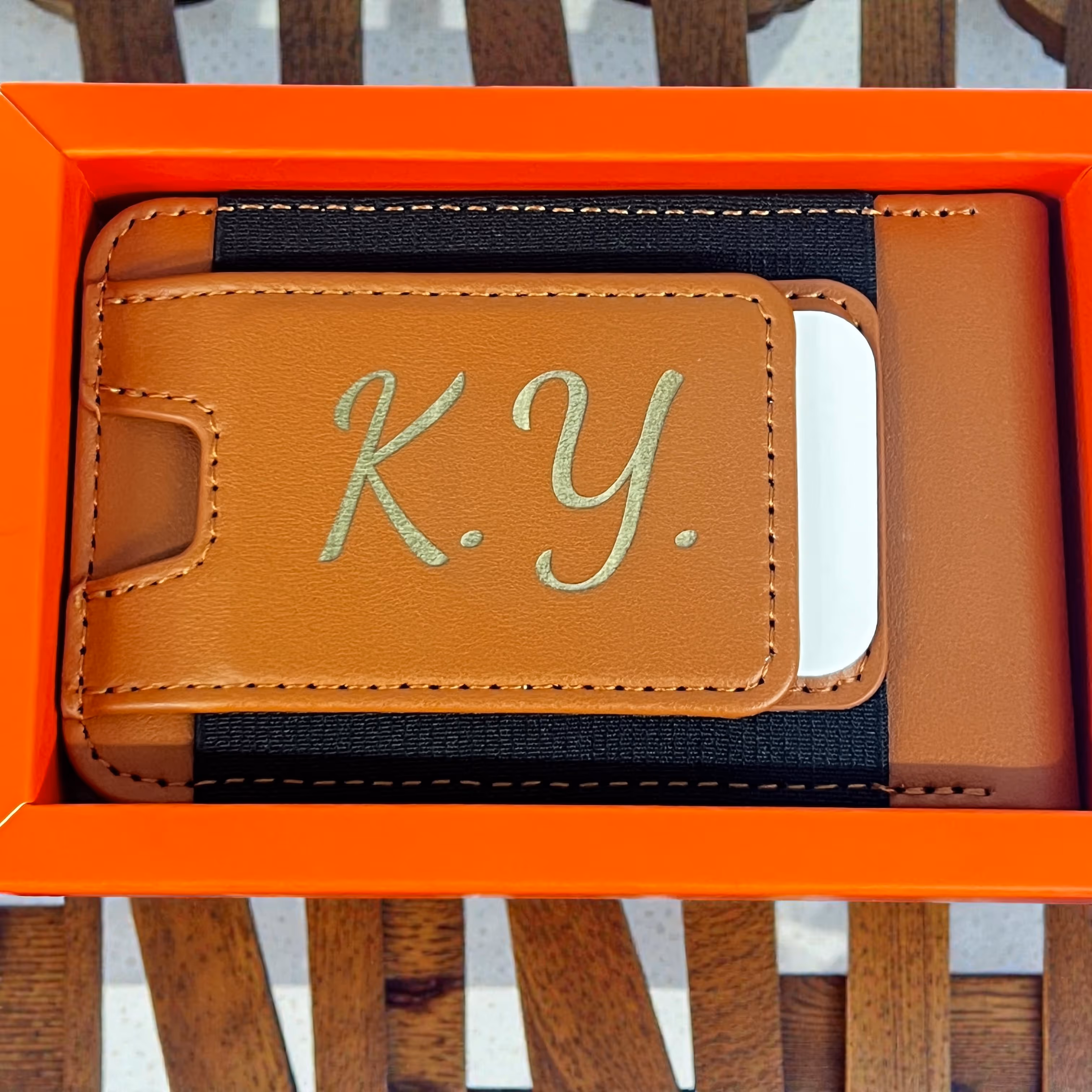 Leather Engraved Bi-fold Brown Wallet_Gift Miami Fort Luaderdale