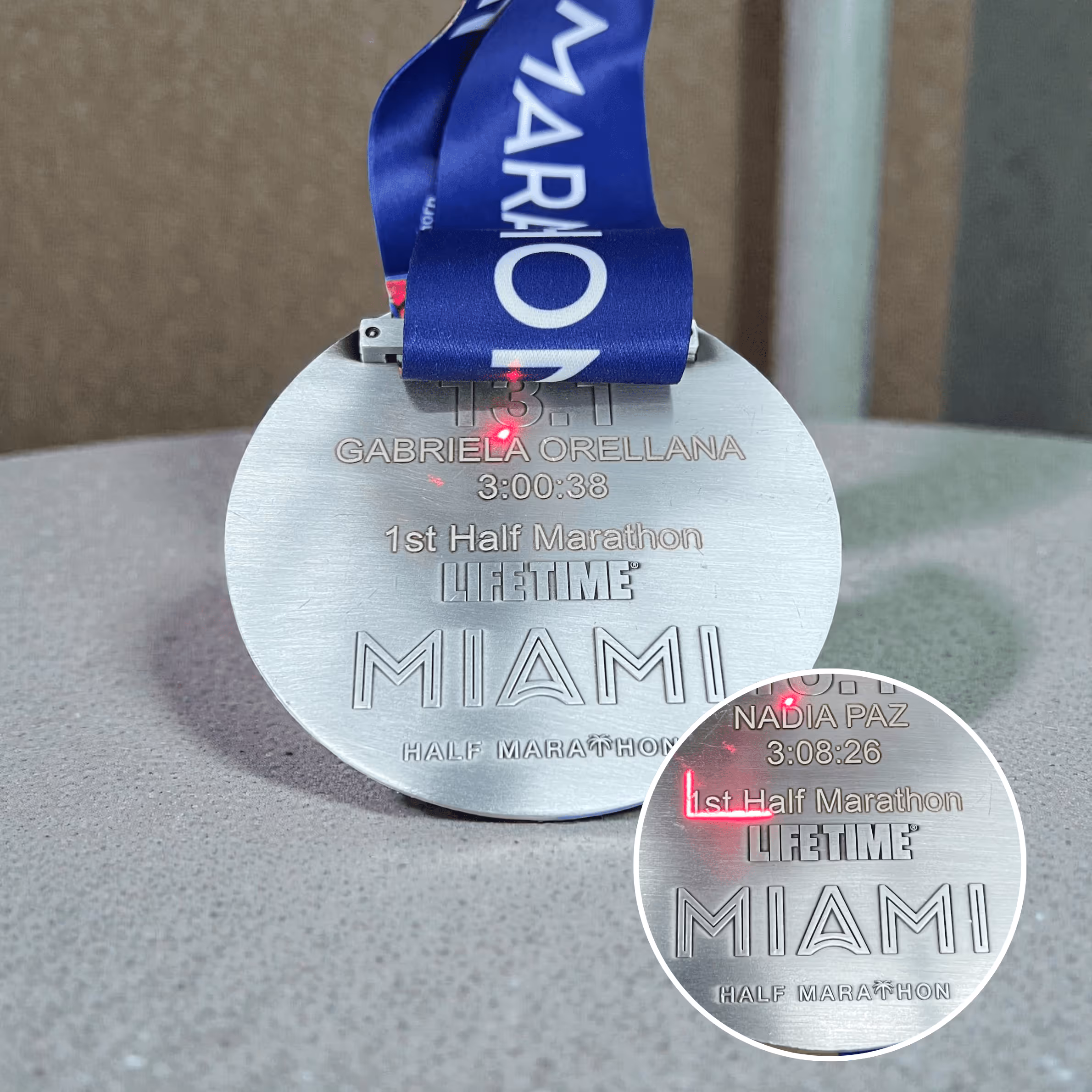 Laser Engraved Metal Marathon Medal Miami Fort Lauderdale