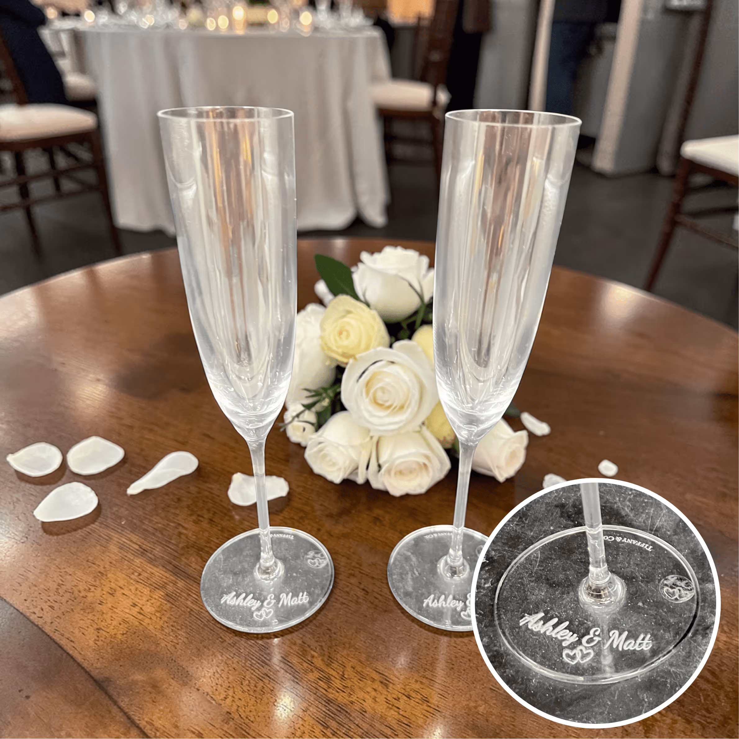 Laser Engraved Personalized Tiffany & Co. Champagne Flutes_Gift Miami Fort Lauderdale