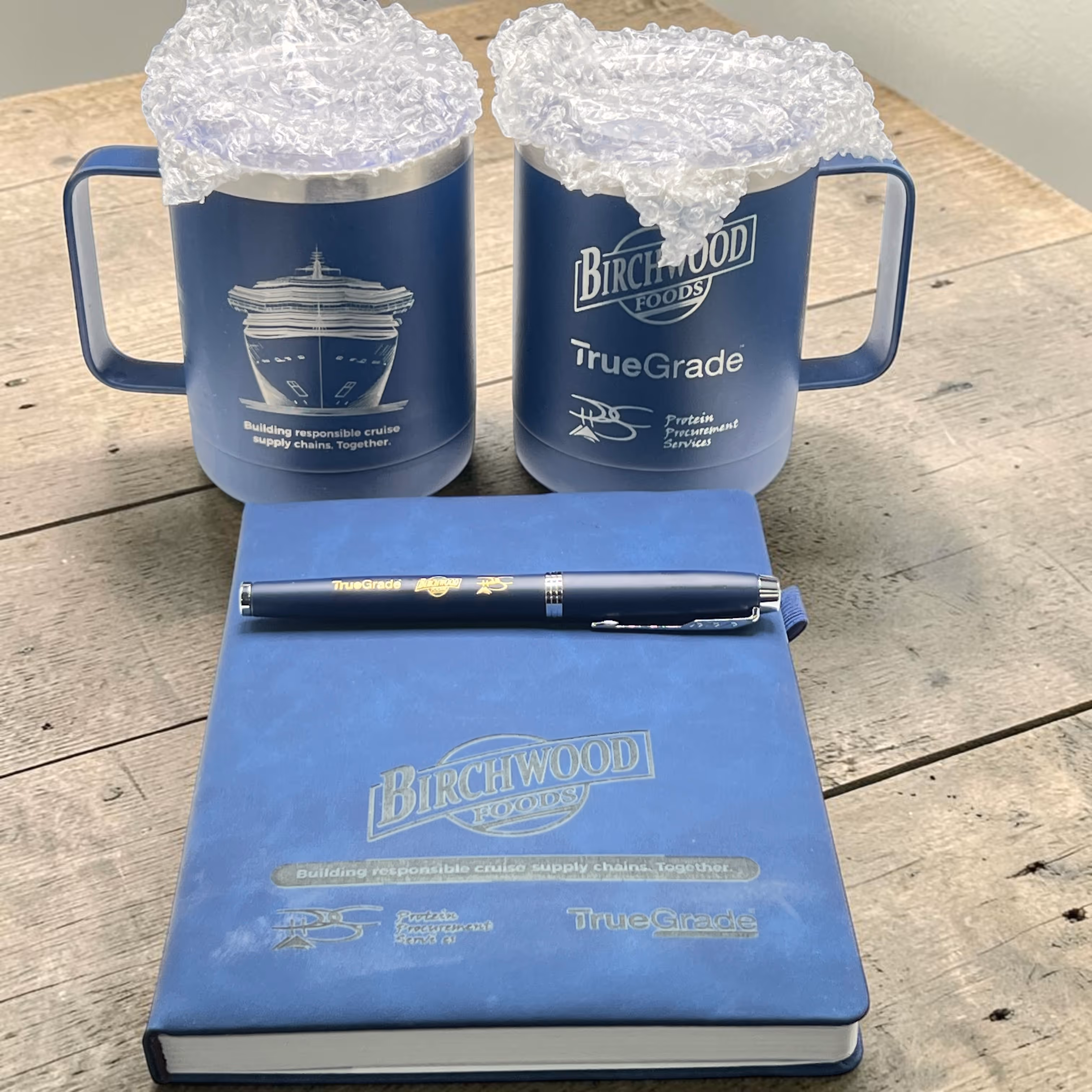 Laser Engraved Set of Blue Birchwood Foods Branded Merchandise_Gift Miami Fort Lauderdale
