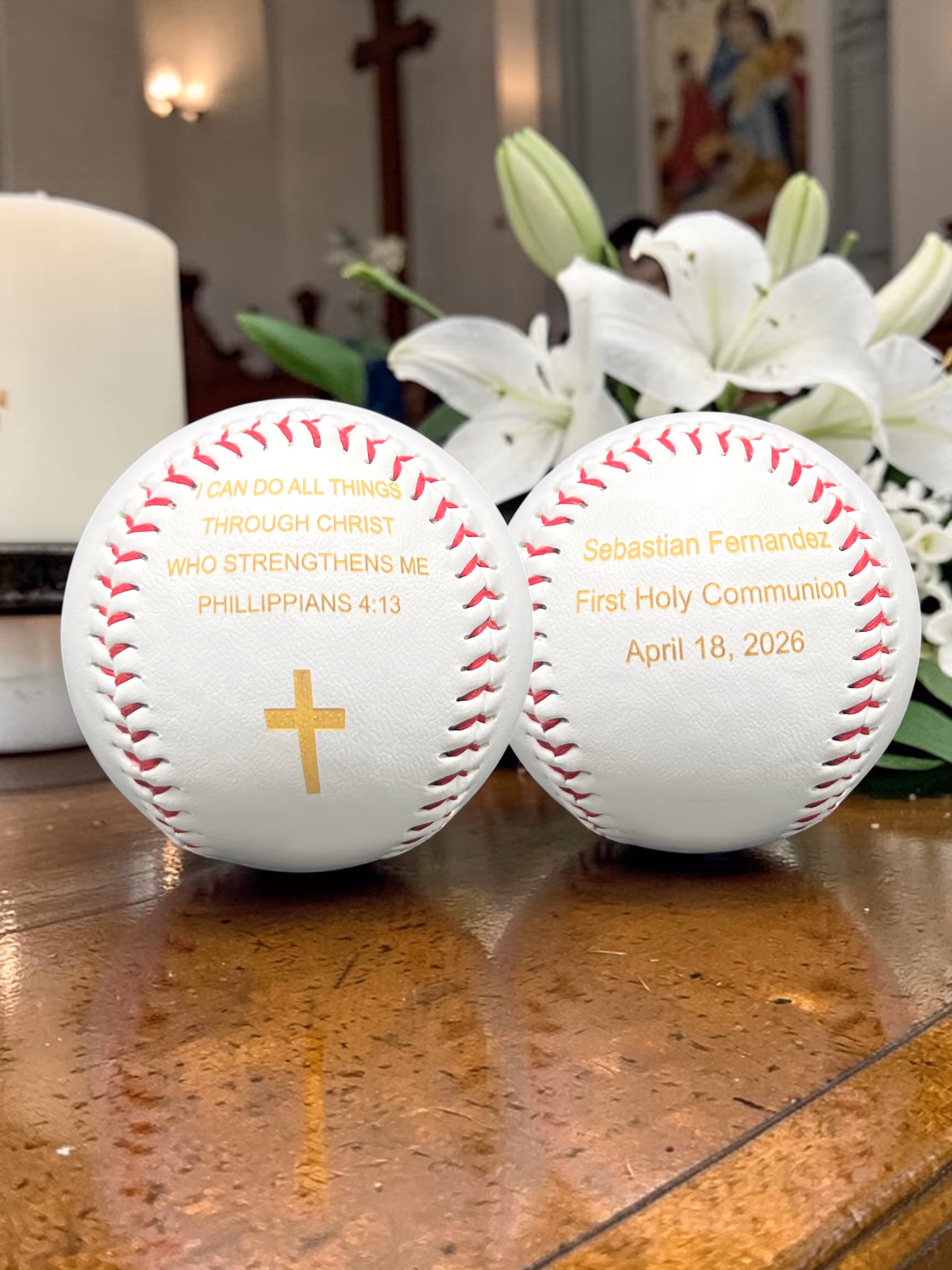 Laser Engraved Gold on a  White Baseball with Red Stitching_Gift Miami Fort Lauderdale