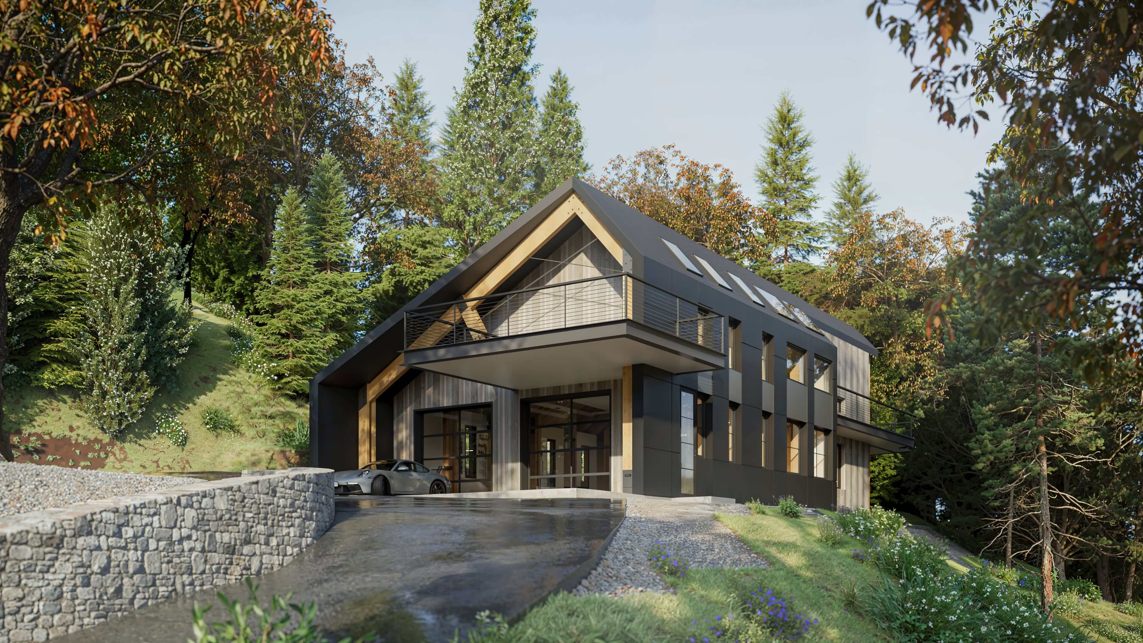Front elevation of car barn designed by Fuse Architects + Builders