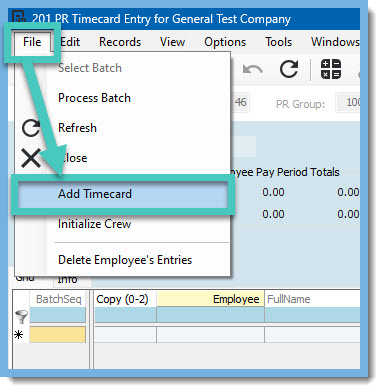 Screenshot of PR Timecard Entry in Vista