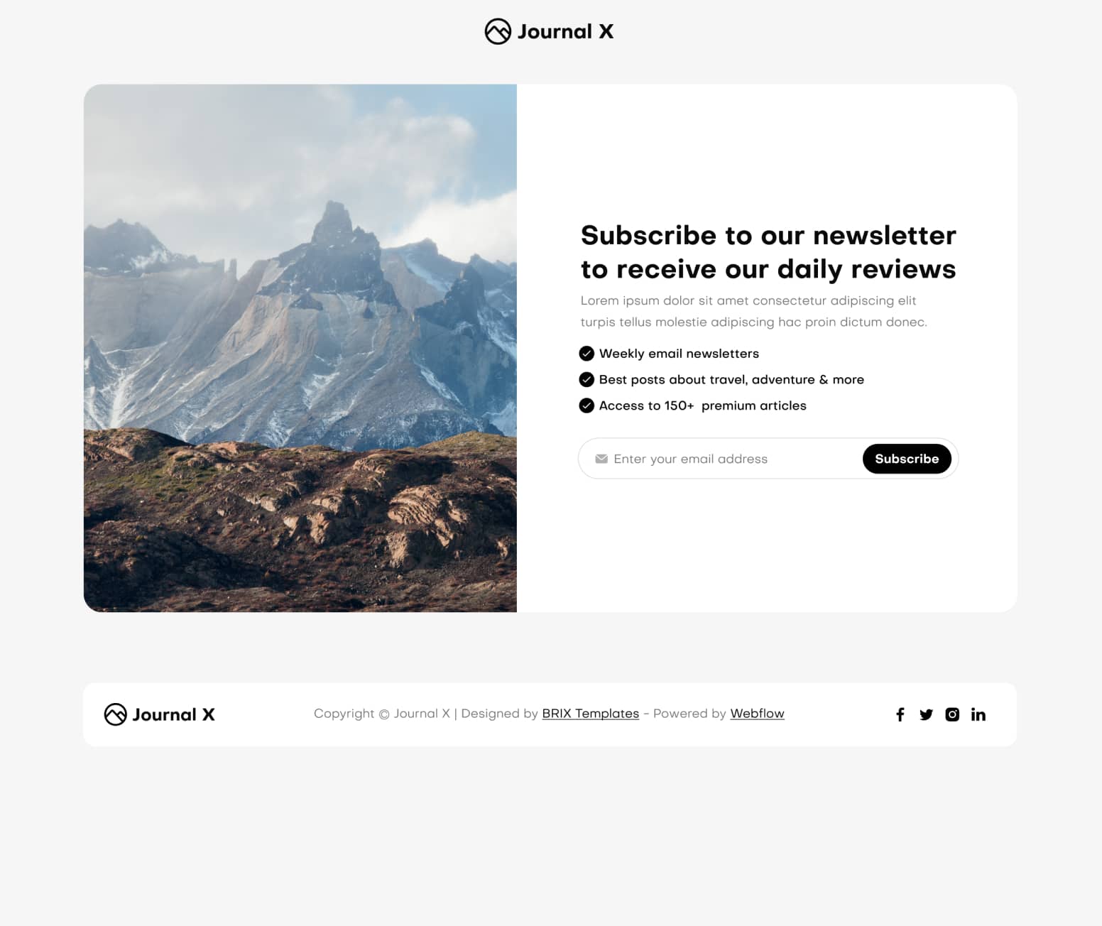 Journal X - Newsletter V1 Main Page - Blog Webflow Template