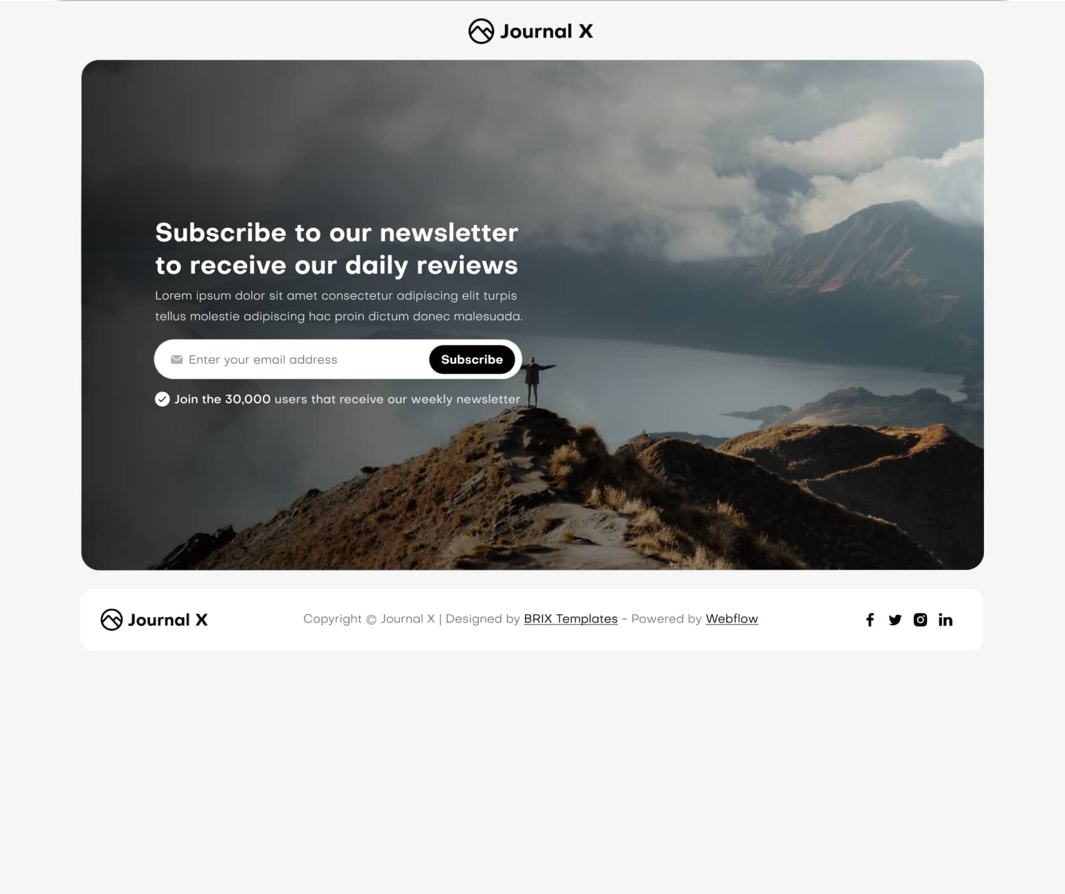 Journal X - Newsletter V2 Main Page - Blog Webflow Template