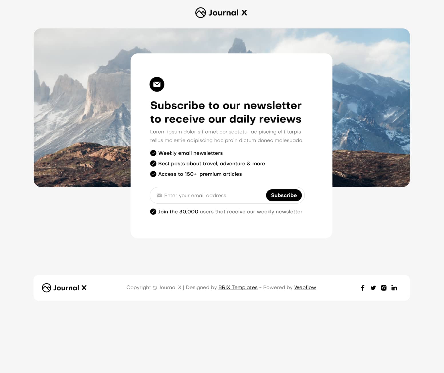 Journal X - Newsletter V3 Main Page - Blog Webflow Template
