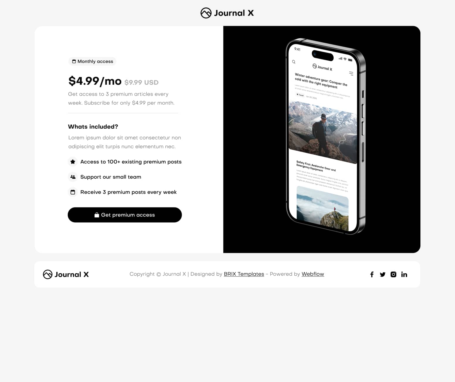 Journal X - Subscribe Paid V3 Main Page - Blog Webflow Template