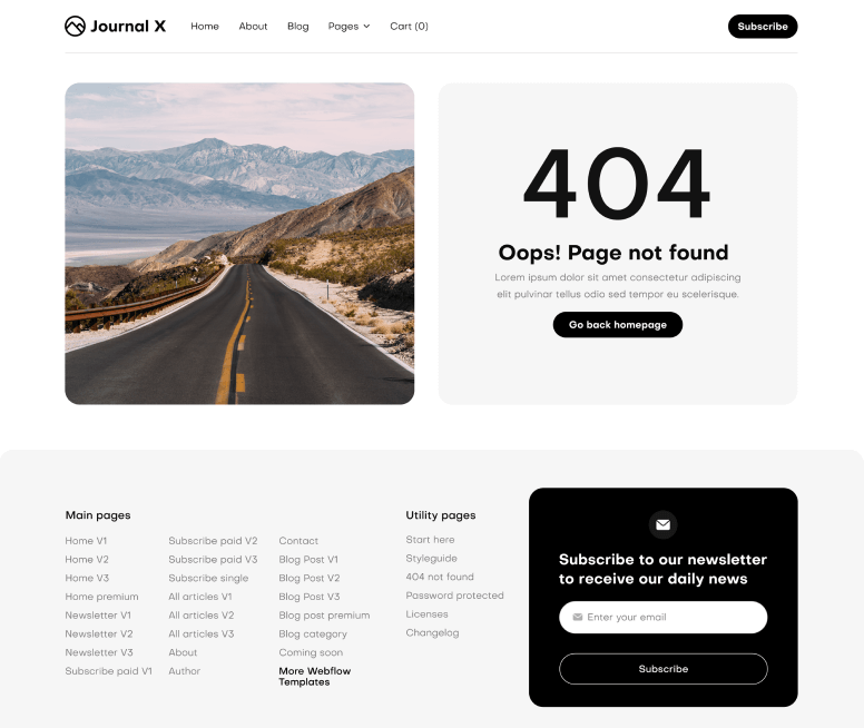 Journal X - 404 Page - Blog Webflow Template