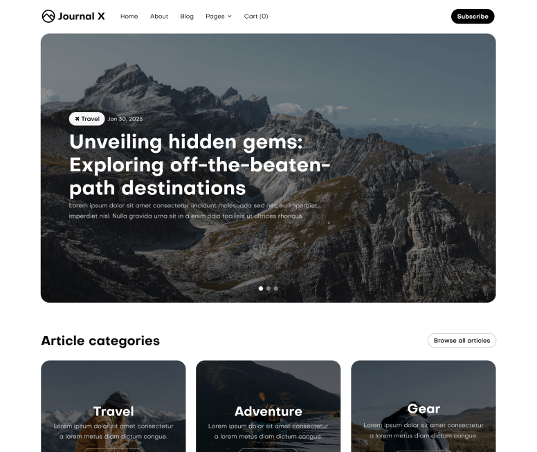 Journal X - Home V2 Page - Blog Webflow Template