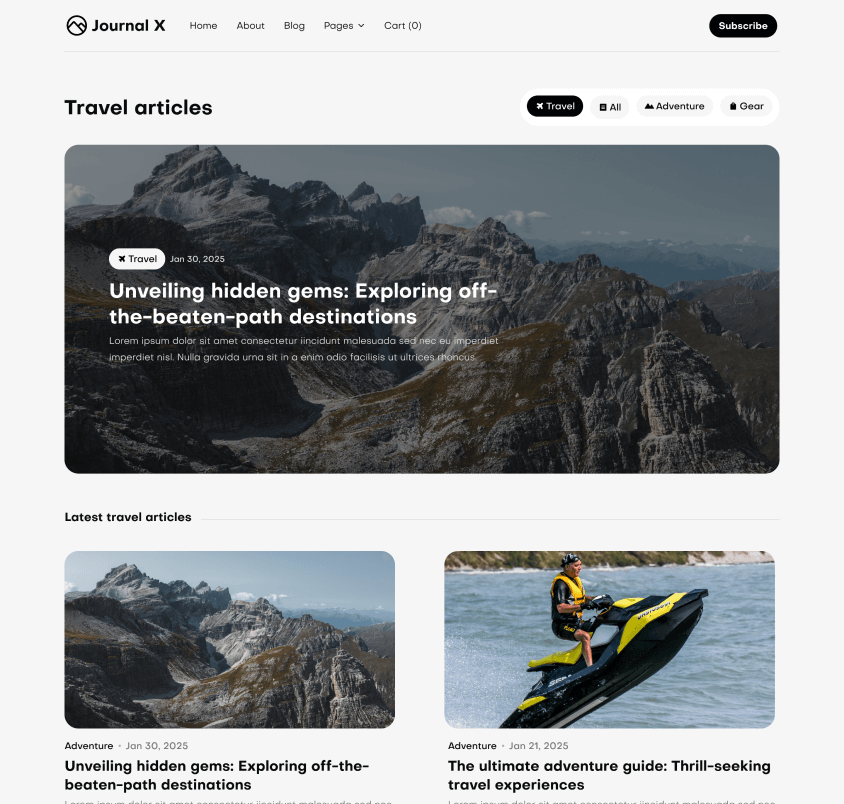 Journal X - Blog Category Main Page - Blog Webflow Template