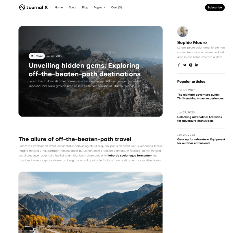 Journal X - Blog Post V3 Main Page - Blog Webflow Template