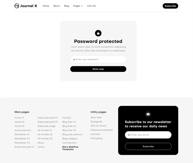 Journal X - Password Protected Page - Blog Webflow Template